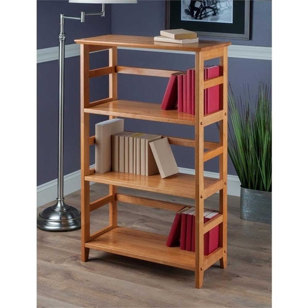 Pemberly Row 3-Tier Solid Wood Bookshelf - Honey Brown Finish Transitional Style Bookcase for Living Room, Bedroom & Office Storage