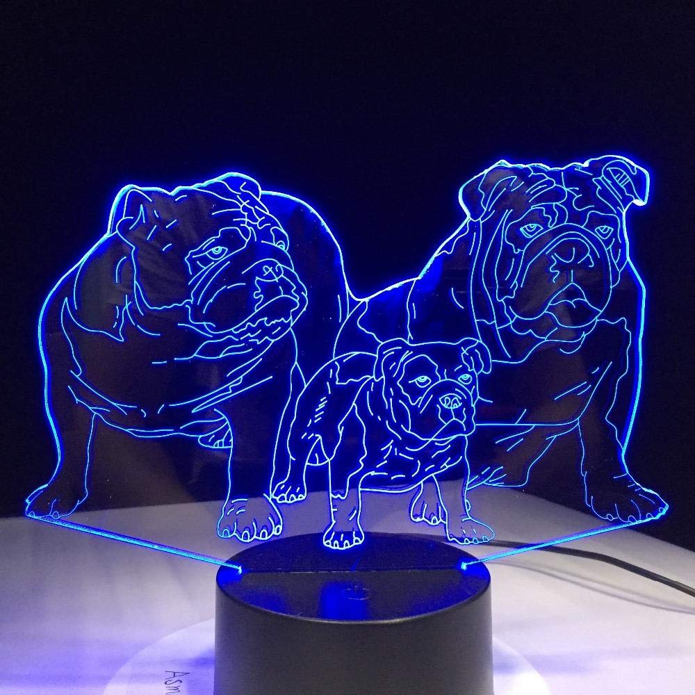 3D Illusion Pug Dog LED Night Light - Touch Control Table Lamp for Home Decor, Kids Room, Nursery | Perfect Birthday Gift for Boys & Girls | Cute Animal Bulldog Lamp for Bedroom, Living Room, Study Desk