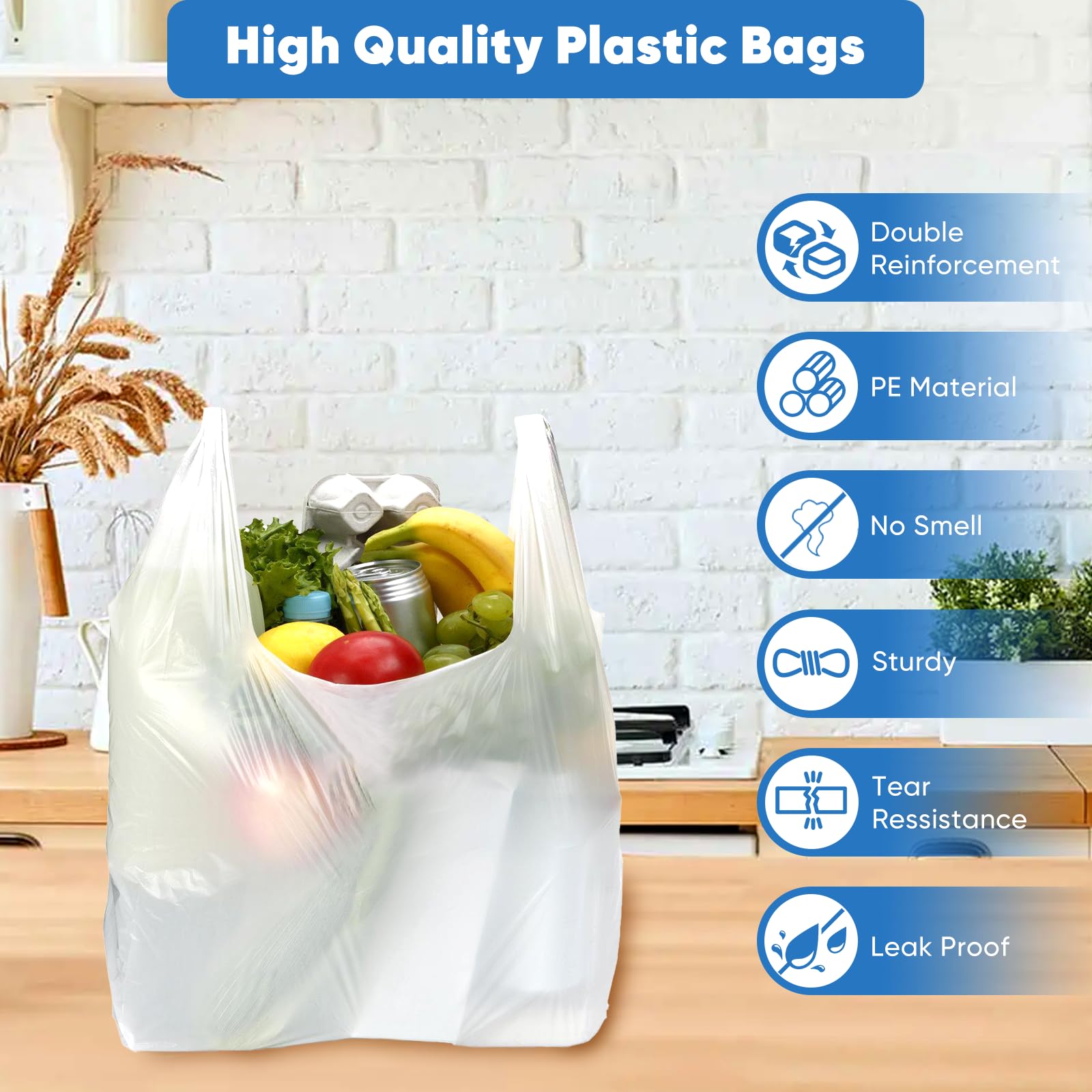 200 Count White T-Shirt Plastic Bags with Handles - 11