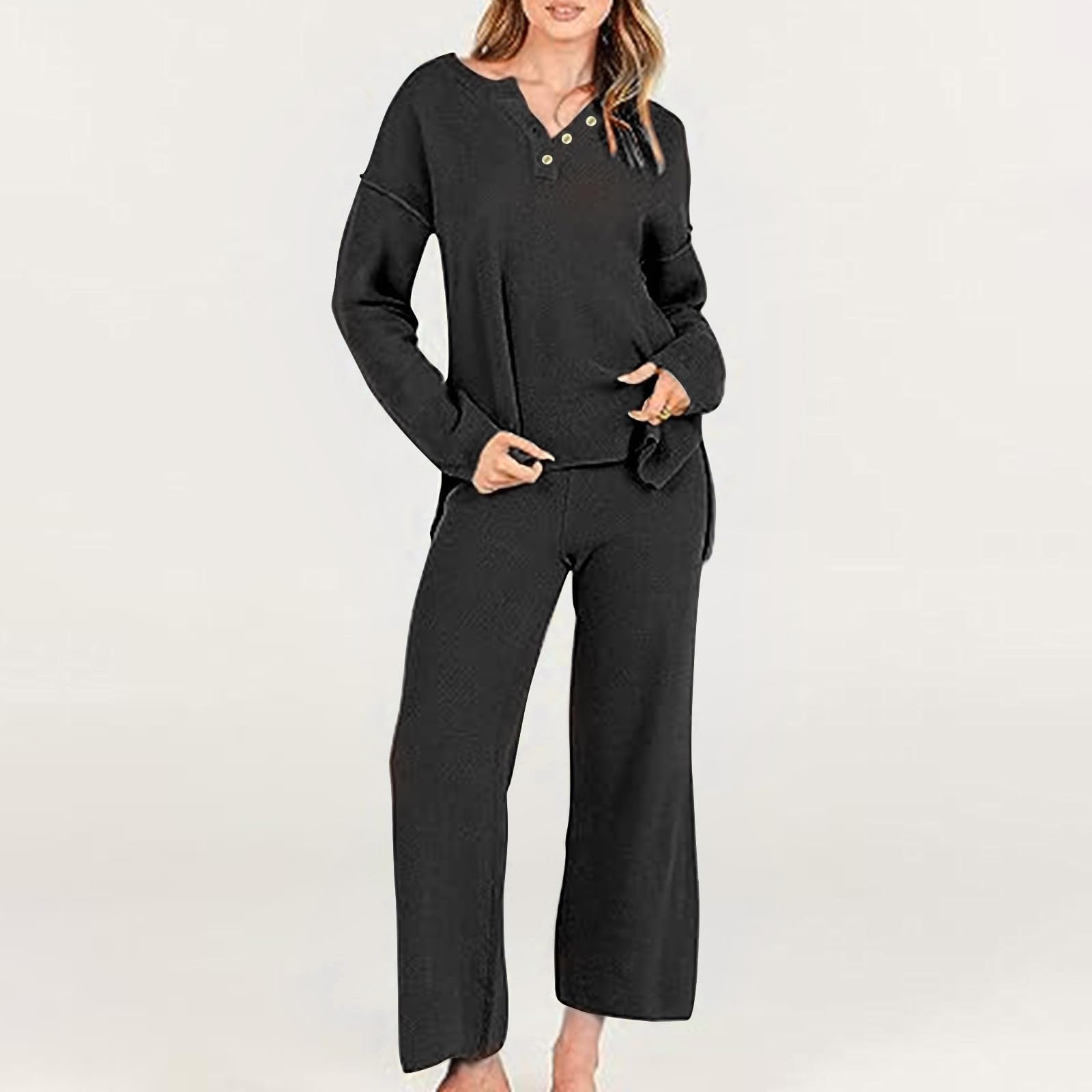 lcepcy Women's 2-Piece Trendy Outfit Set - Oversized Slouchy Matching Lounge Wear, Cozy Knit Sweater & Pants Set for Casual Home, Travel & Relaxation