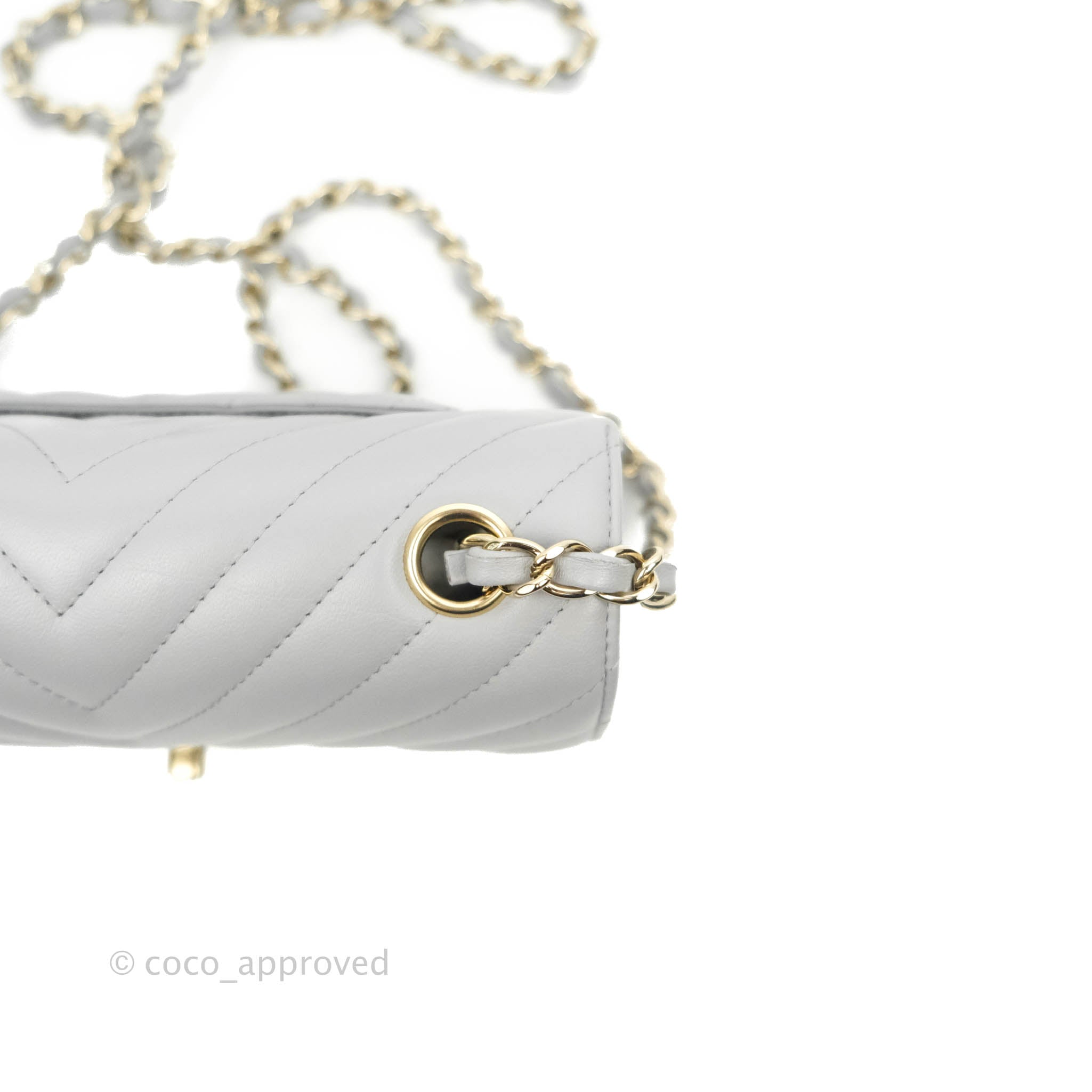 Chanel Chevron Mini Rectangular Flap Bag in Grey Lambskin Leather with Gold Hardware - 20S Collection | Luxury Crossbody Purse for Women, Perfect for Parties & Evening Events