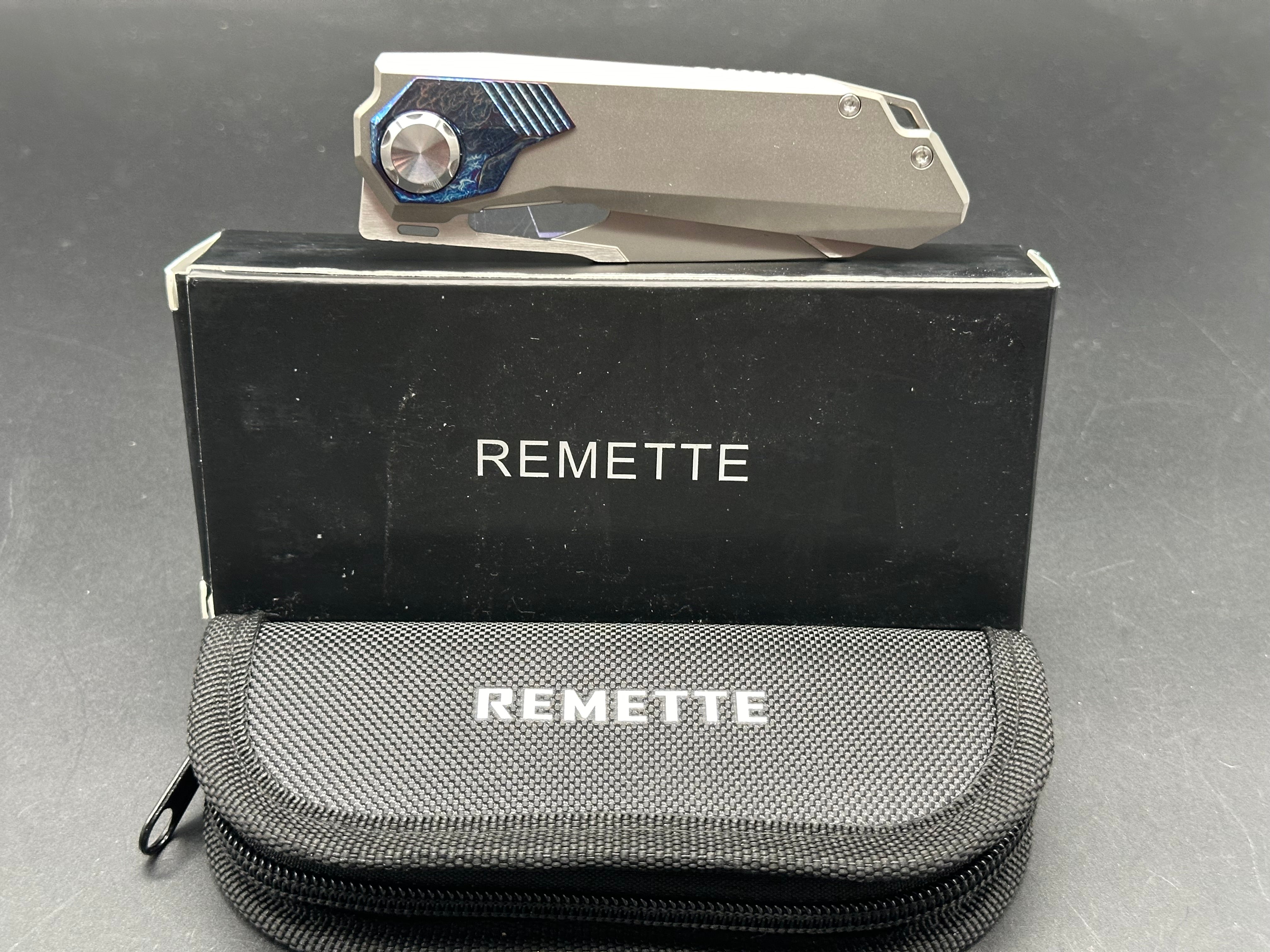 REMETTE RT Peregrine Falcon Titanium/Color Inlay Handle M390 Reverse Tanto Folding Knife - EDC, Outdoor Survival, Camping & Tactical Use