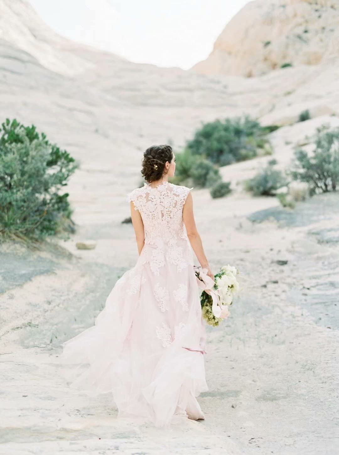 Ruolai Vintage Lace Wedding Dress for Women - Cap Sleeves Boho Bridal Gown, Beach Wedding Gown, Outdoor Ceremony & Destination Weddings