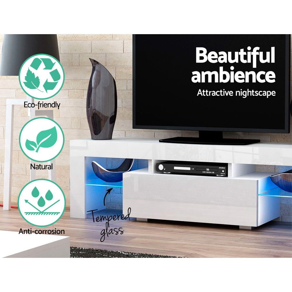 Artiss 130cm White LED TV Stand Entertainment Unit with Storage - Perfect for Living Room, Bedroom & Home Theater Setup