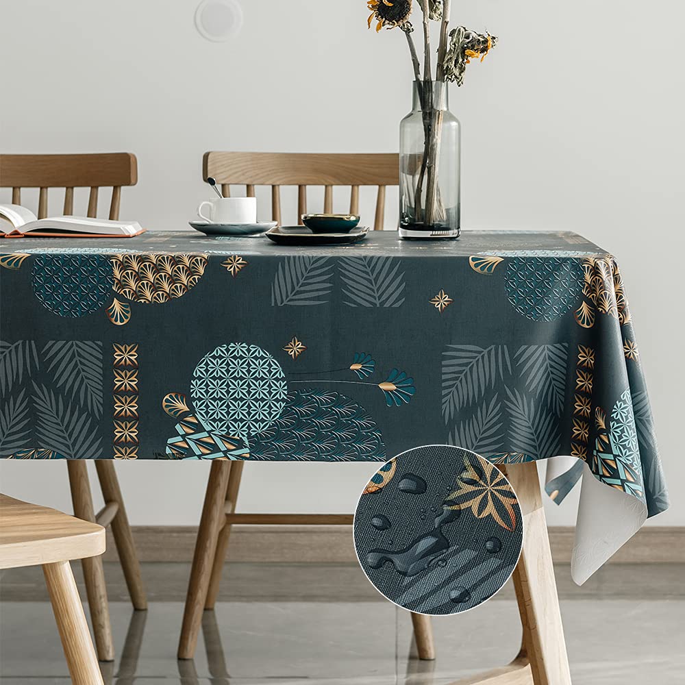 LEMON CLOUD 100% Waterproof PVC Tablecloth - 55x106 Inch Rectangle Vinyl Table Cover, Oil & Spill Proof for Indoor Dining & Outdoor Patio Use - Perfect for Parties, BBQs, and Family Gatherings