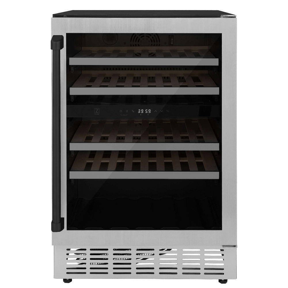 ZLINE Autograph Edition 24 Inch Stainless Steel Dual Zone Wine Cooler - 44 Bottle Capacity with Matte Black Accents for Home Bar, Kitchen, or Dining Room (RWVZ UD 24 MB)