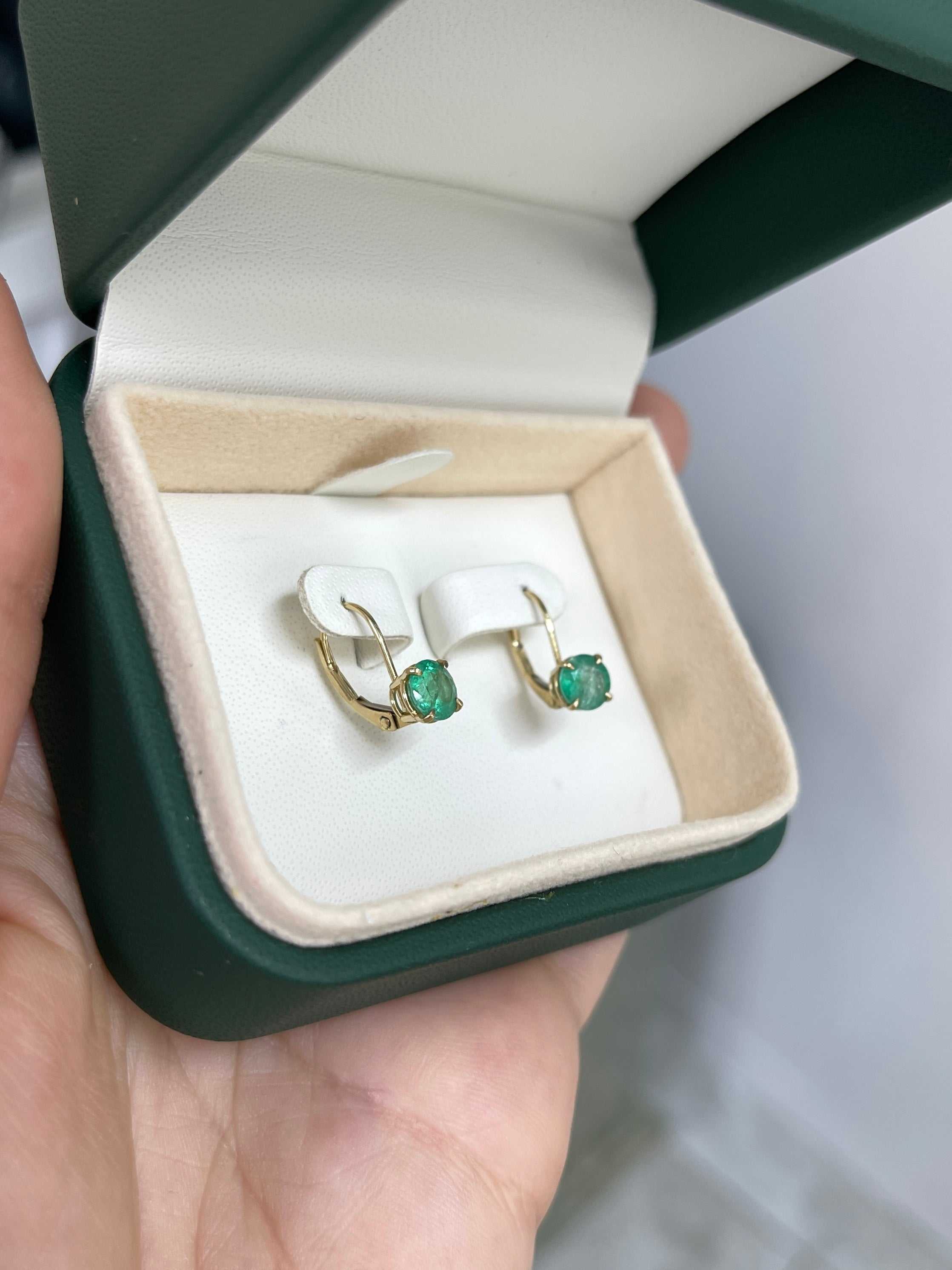 1.50tcw Round Emerald Lever Back Earrings 14K Gold - Elegant Dangle Earrings for Women, Perfect for Weddings, Parties & Special Occasions