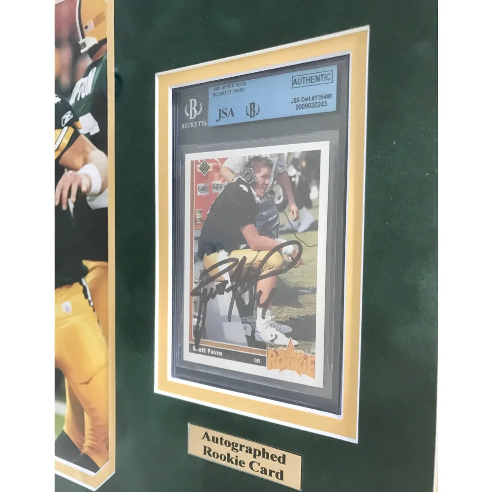 Brett Favre Autographed Rookie Card - Framed Memorabilia with BAS Certification | Green Bay Packers Collectible | Perfect for Sports Memorabilia Displays & Man Cave Decor