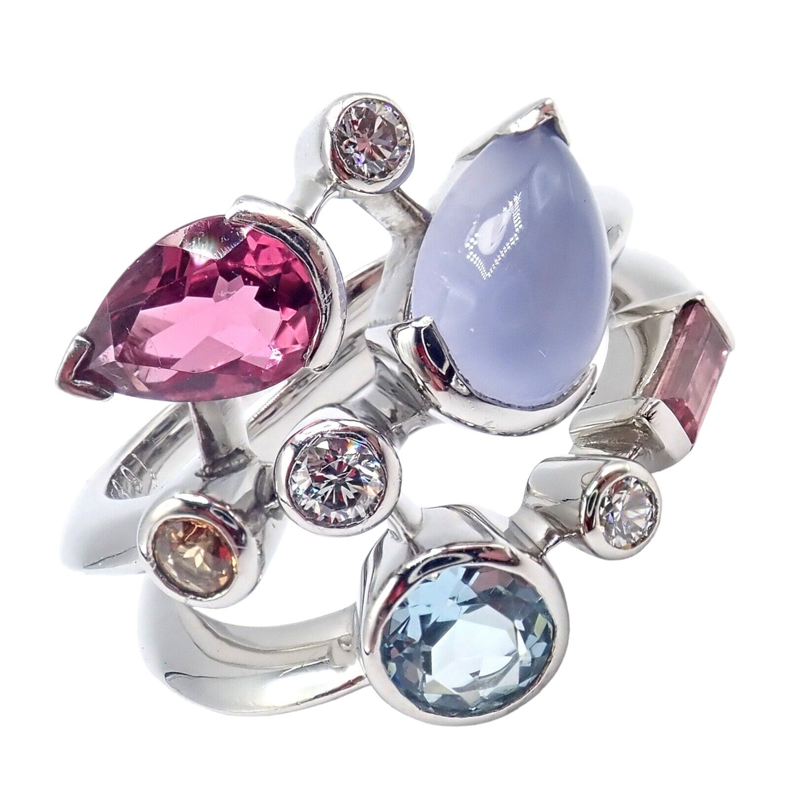 Cartier Meli Melo Platinum Ring with Chalcedony, Tourmaline, Garnet & Diamonds - Size 5.75 | Luxury Jewelry for Weddings, Anniversaries & Special Occasions