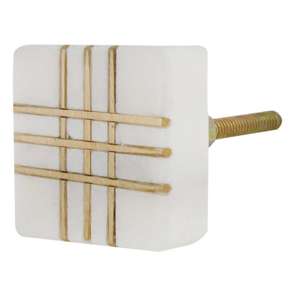 20 Pack White Square Decorative Stone Brass Drawer Knobs - Marble Cabinet Pulls for Dresser, Luxury Door Handles - Perfect for Home Decor, Furniture Upgrade & DIY Projects