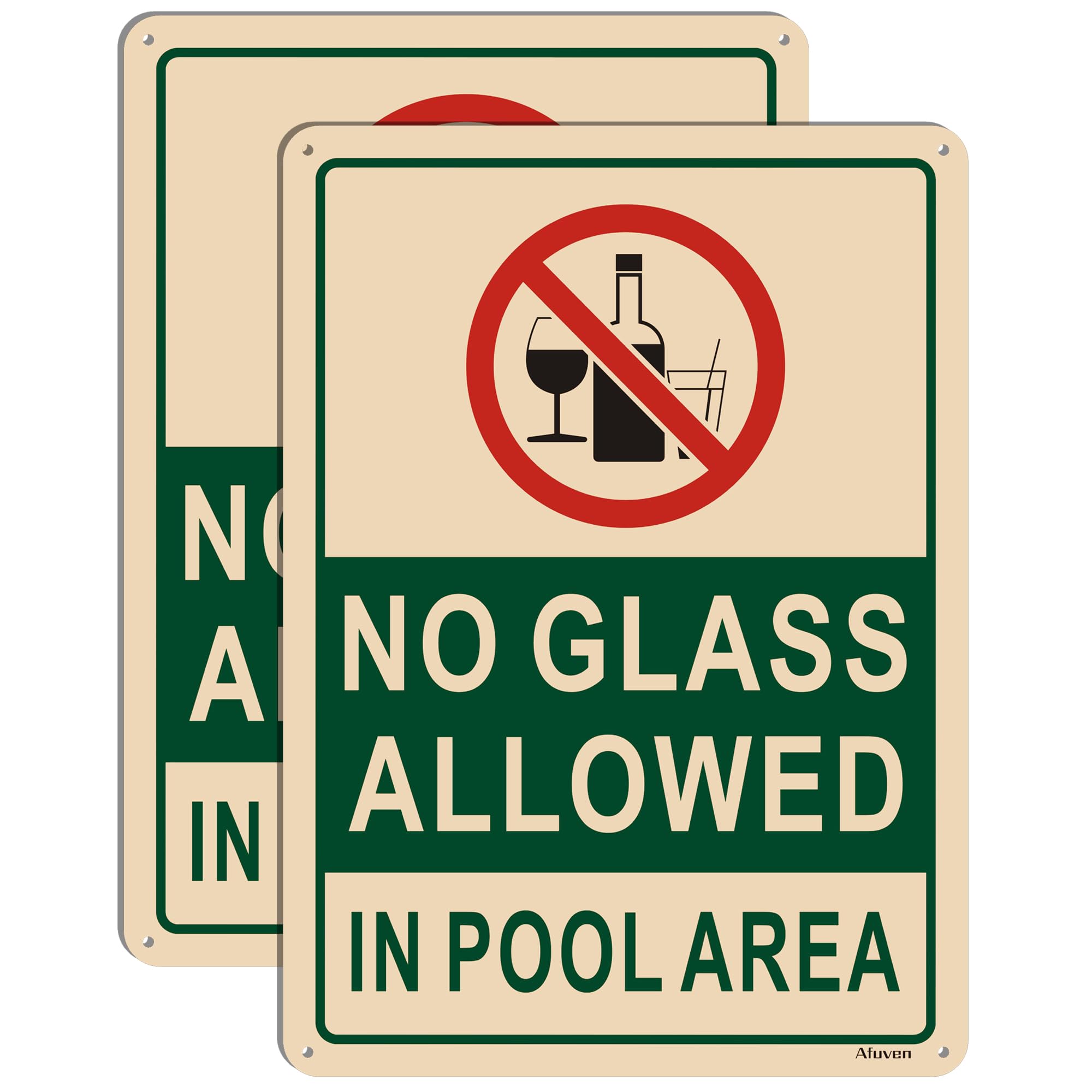 No Glass Allowed in Pool Area Sign 10”x7” - Rust-Free Aluminum Pool Rules & Safety Sign, Weatherproof & Easy to Install (2 Pack) - Perfect for Public Pools, Hotels, and Backyard Swimming Areas