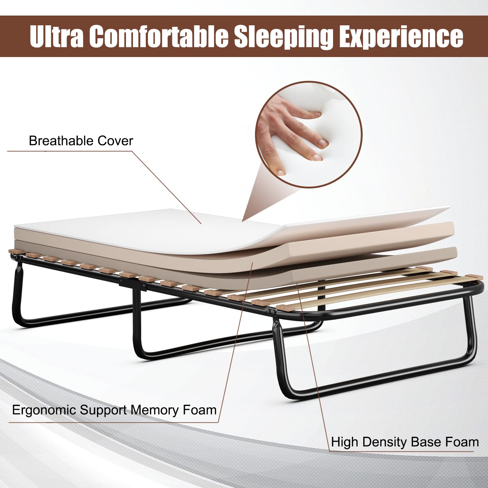 KOMFOTT Foldable Guest Bed with Memory Foam Mattress - Sturdy Metal Frame Space Saving Folding Sleeper Sofa | Portable Bed for Home, Office & Travel | Made in Italy | Perfect for Spare Rooms, Sleepovers & Temporary Accommodation