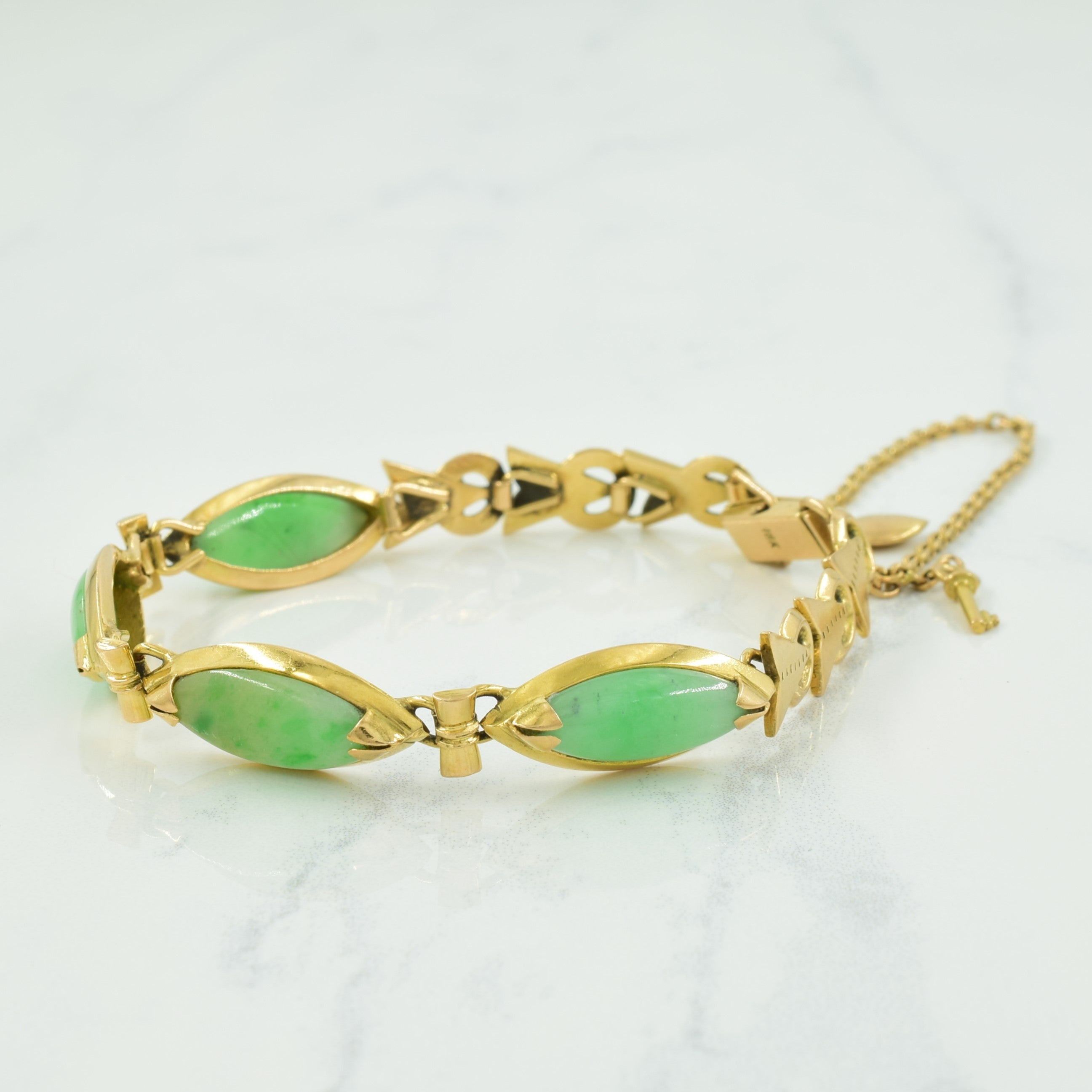 Natural Jadeite Marquise Cabochon Bracelet - 10.00 Carat Total Weight - 7 Inch Adjustable - Elegant Green Gemstone Jewelry for Women - Perfect for Weddings, Parties & Special Occasions