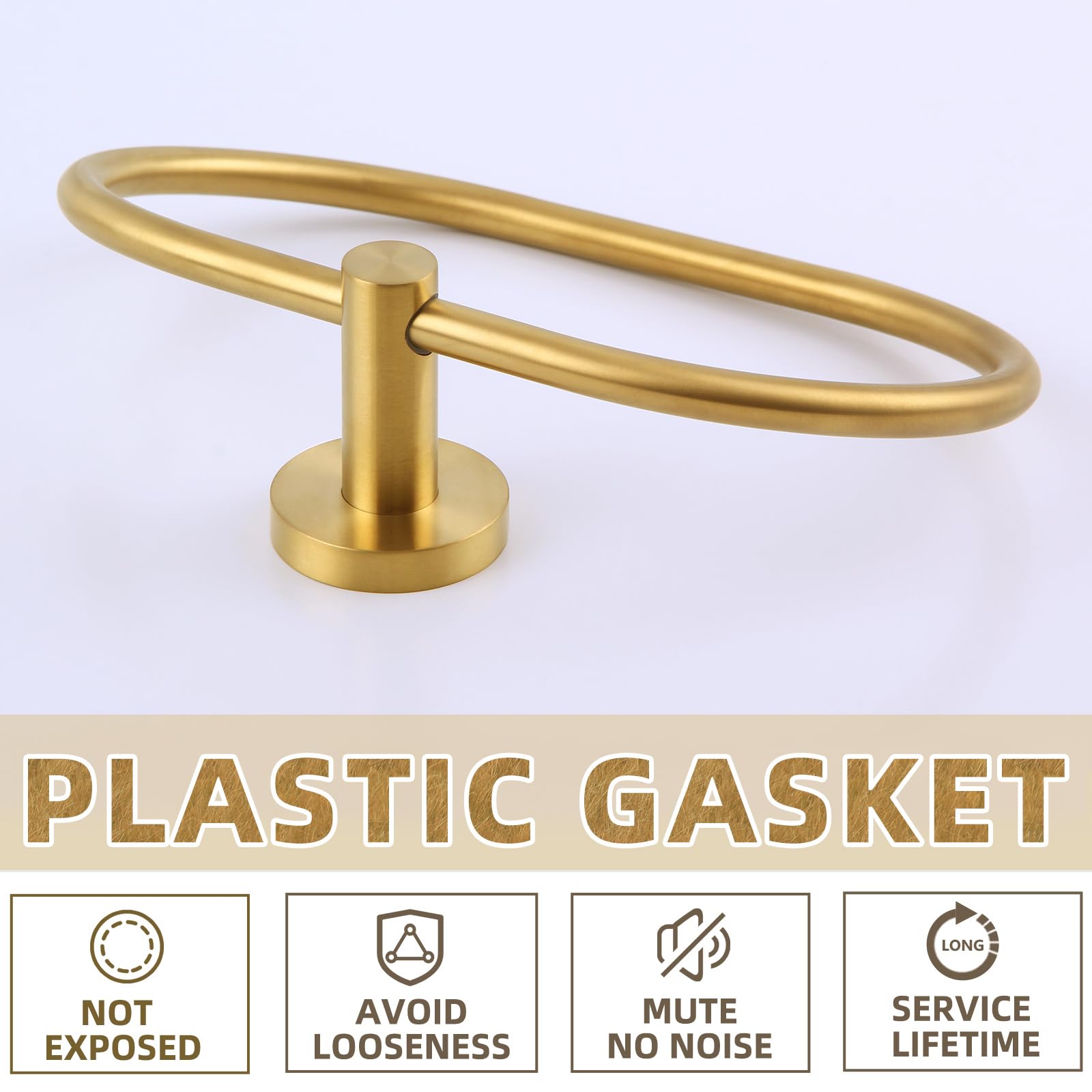 APLusee Brushed Gold Towel Ring - 304 Stainless Steel Wall Mounted Bathroom Towel Holder with Swivel Hanger - Elegant Oval Design for Hand Towels, Washcloths & Robes - Perfect for Bathroom, Powder Room & Spa Decor