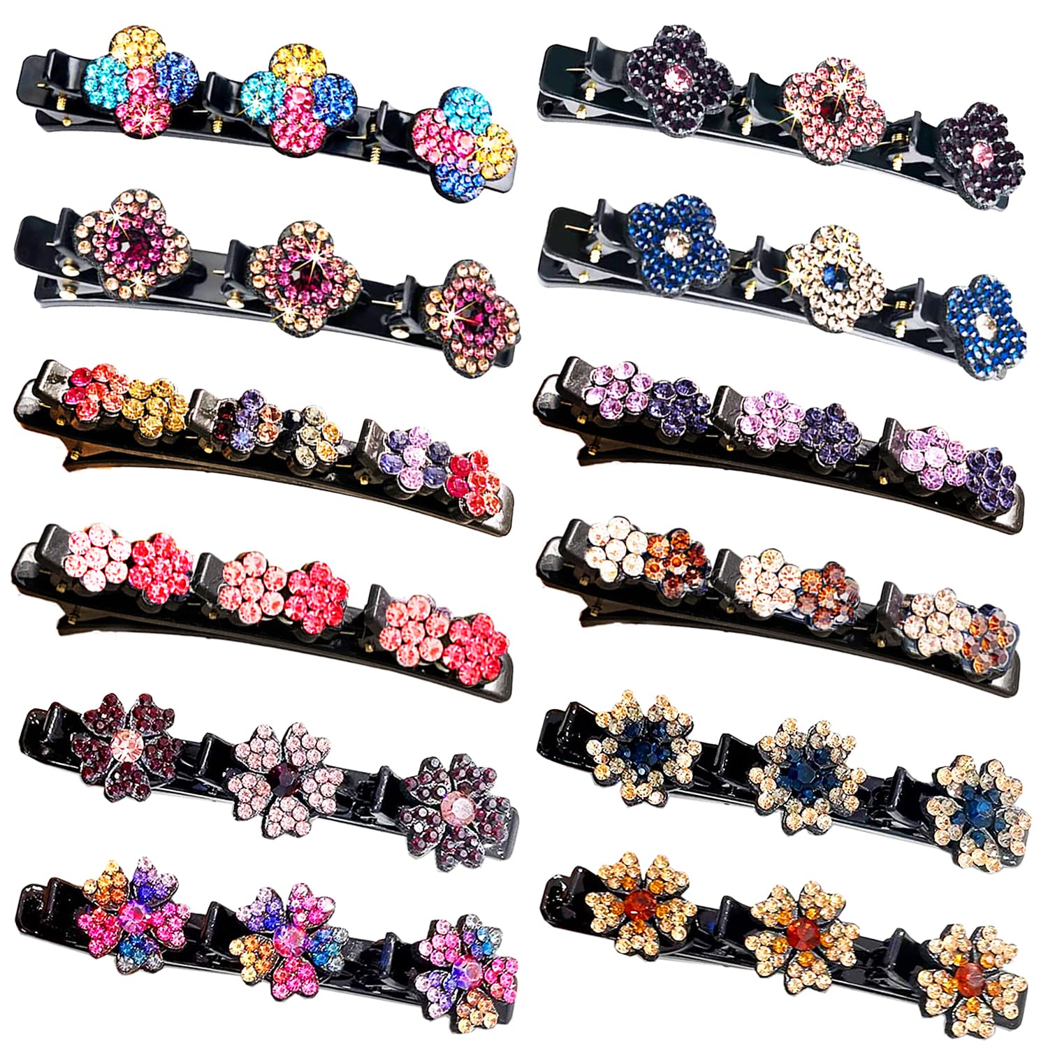 12PCS Sparkling Crystal Rhinestone Hair Clips for Women - Shiny Braided Hair Accessories Duckbill Clips for Parties, Weddings & Daily Styling