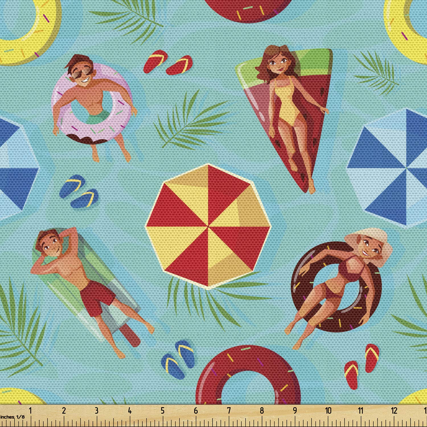 Ambesonne Pool Party Fabric by The Yard - Summer Pool Doodle Print with Funny Swim Float Rubbers, Happy Boys and Girls Design, Multicolor Decorative Fabric for Upholstery, Home Accents, DIY Projects, and Outdoor Cushions (1 Yard)