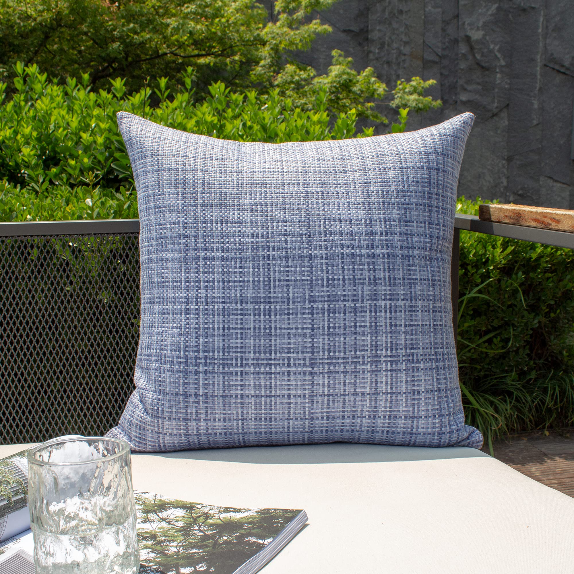 Kevin Textile 2-Pack Waterproof Outdoor Decorative Pillow Covers - 20x20 Inch Stripe Square Cushion Cases for Patio, Couch & Bench - Purple & Blue Modern Design - Weatherproof & UV Resistant for Garden, Poolside & Porch Use