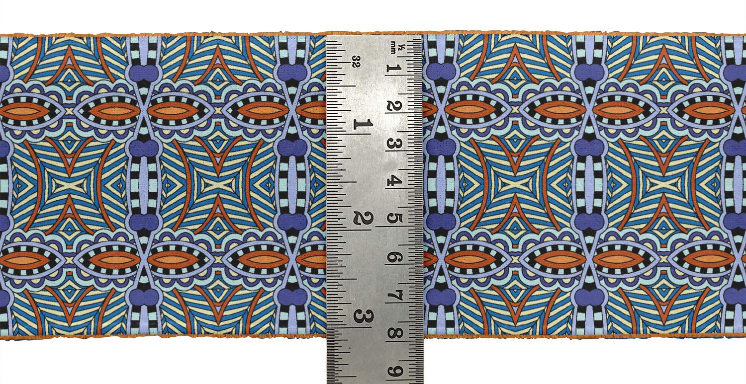Blue Stripe & Paisley Ethnic Ribbon Trim Tape - 3 Inch Wide Printed Velvet Fabric Lace for Sewing & Crafts (9 Yards) - Perfect for DIY Costumes, Home Decor & Scrapbooking