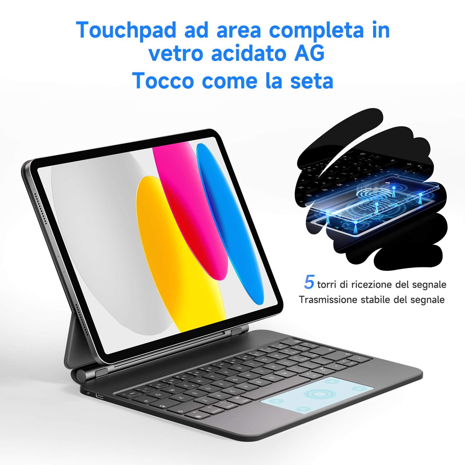 Magnetic Keyboard Case for iPad 10th/11th Gen (2022, 2025 A16) - Multi-Touch Trackpad, 7-Color Backlit, Italian Layout, Protective Cover - Perfect for Work, Study & Travel (Black)