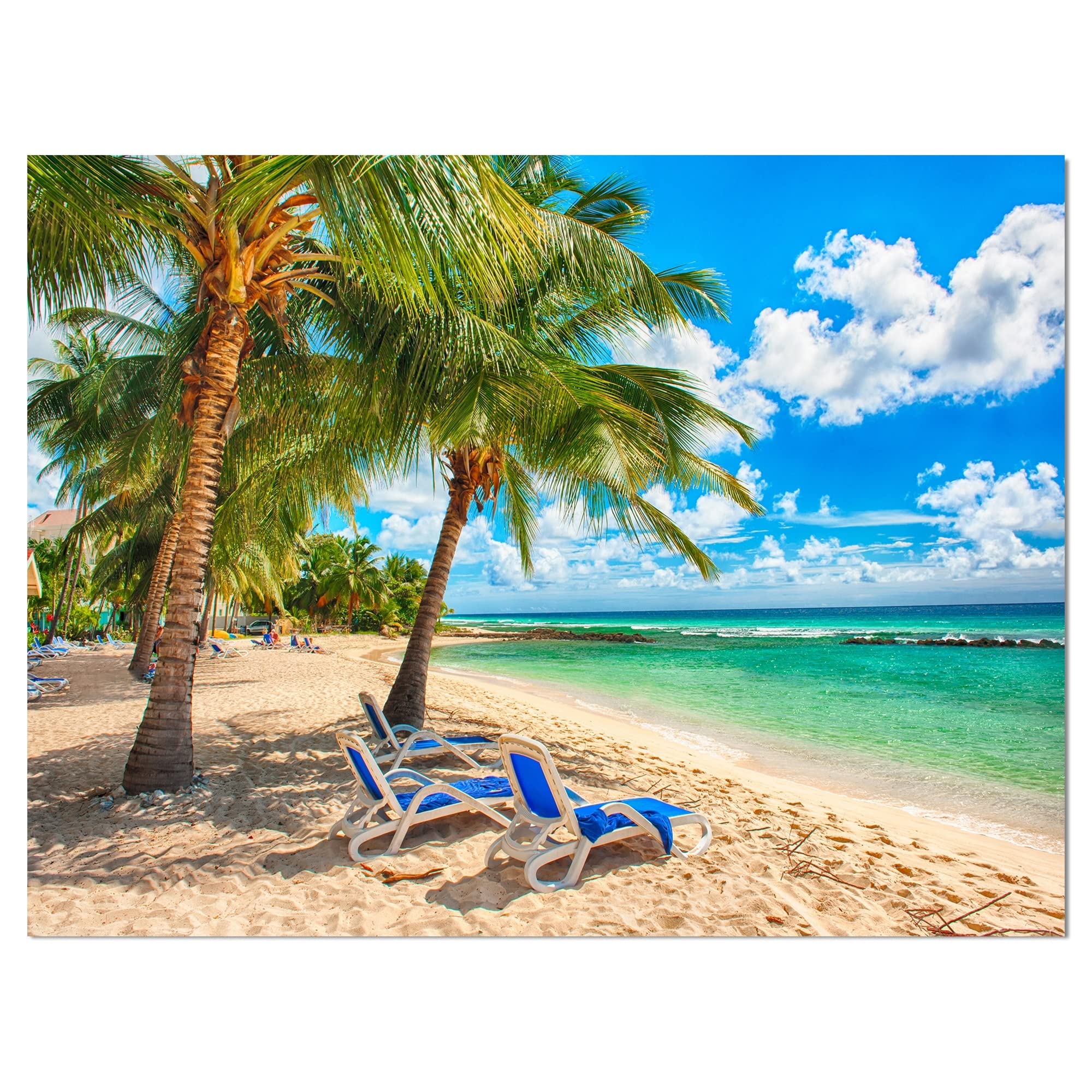 Blue Chairs at Tropical White Sand Beach Landscape Canvas Print - 40x30 Inch Coastal Wall Art, Ocean Photography for Living Room & Bedroom Decor