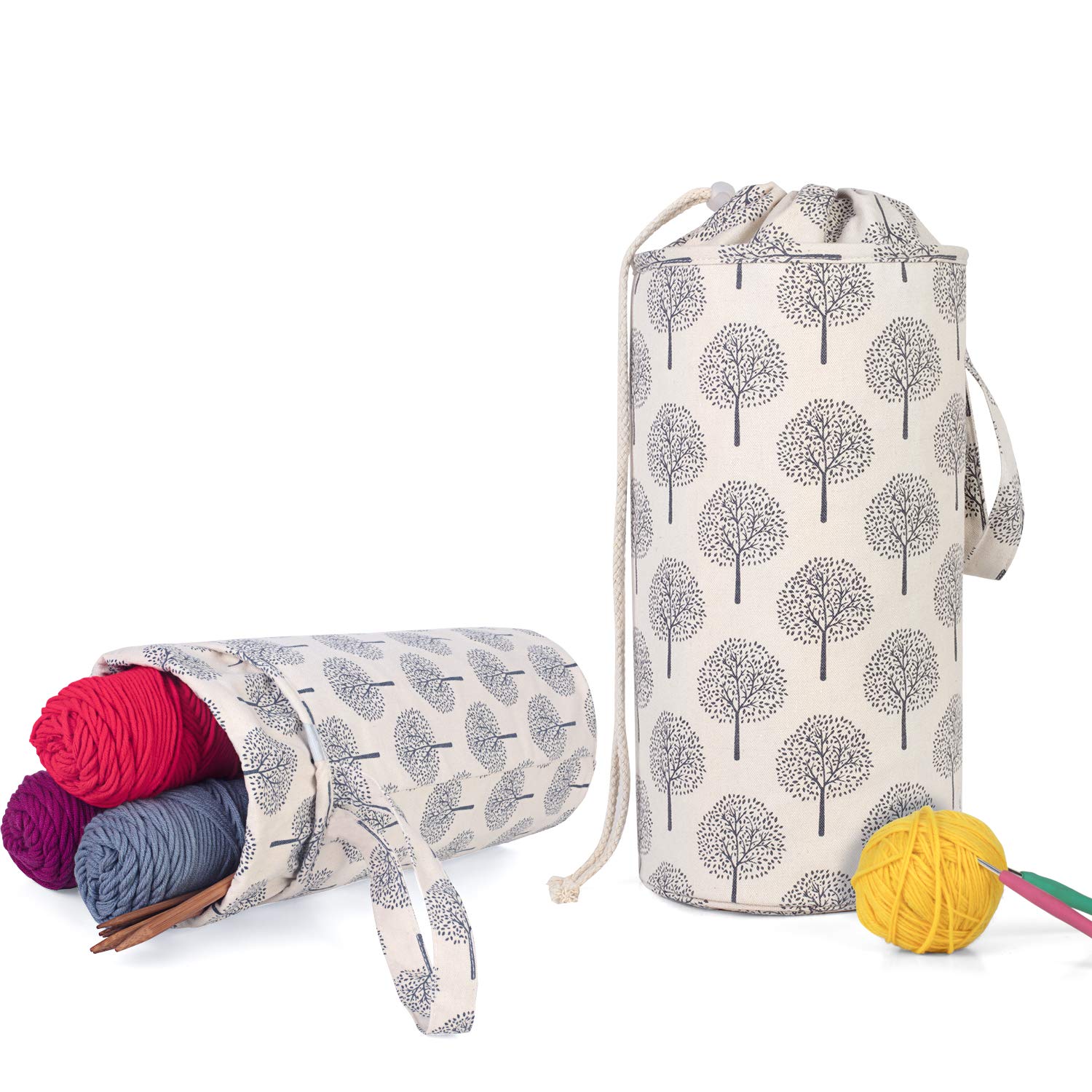 Luxja Large Yarn Storage Bag - Portable Knitting Organizer for Yarn Skeins, Crochet Hooks, Needles (up to 14 Inches) & Craft Supplies - Perfect for Knitting, Crocheting & Travel (Trees Design)
