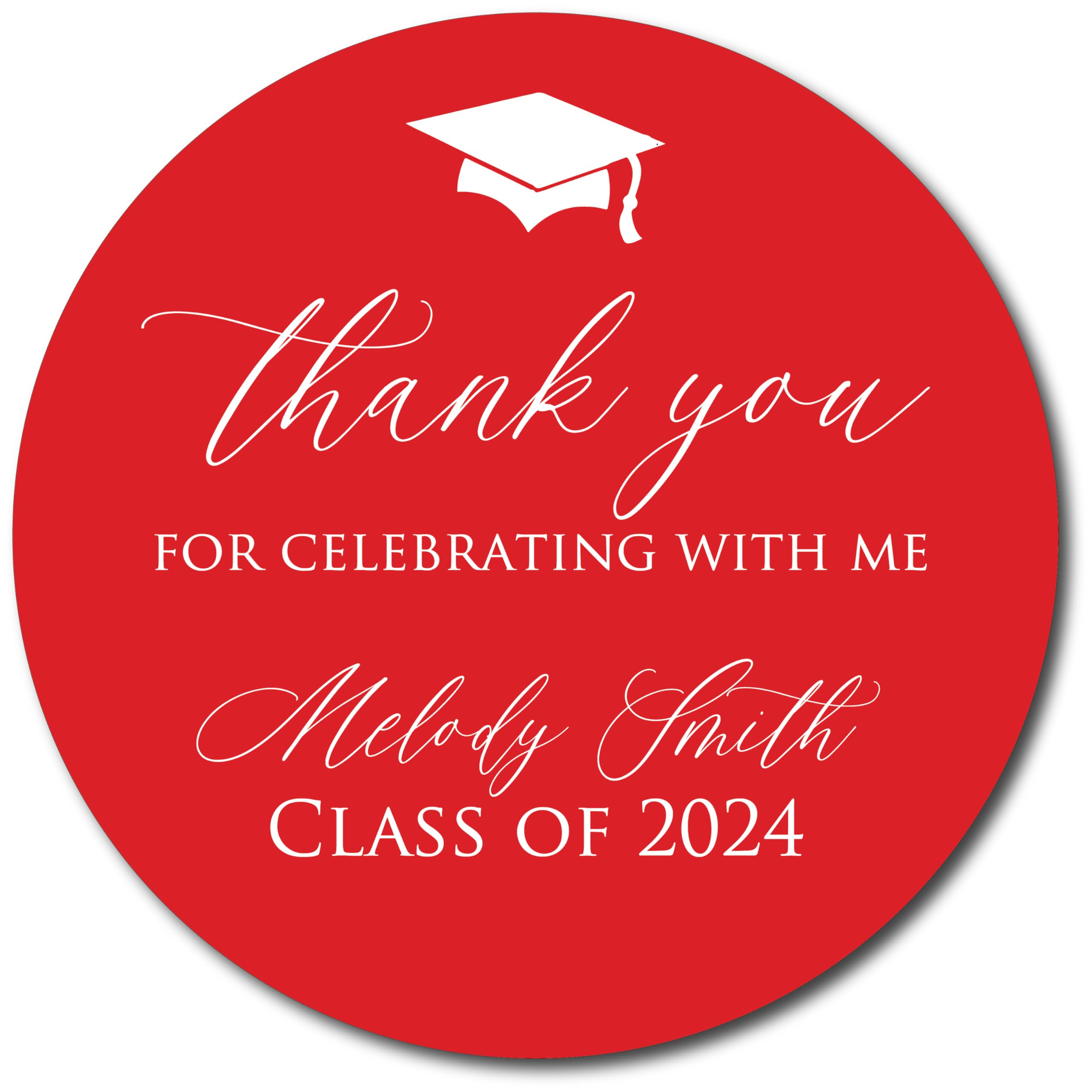 2024 Graduation Stickers - 1.5 Inch Party Favor Labels for Graduation Decorations (30 Count, Red & White) - Perfect for Graduation Party Favors, Diploma Decor & School Celebration Supplies