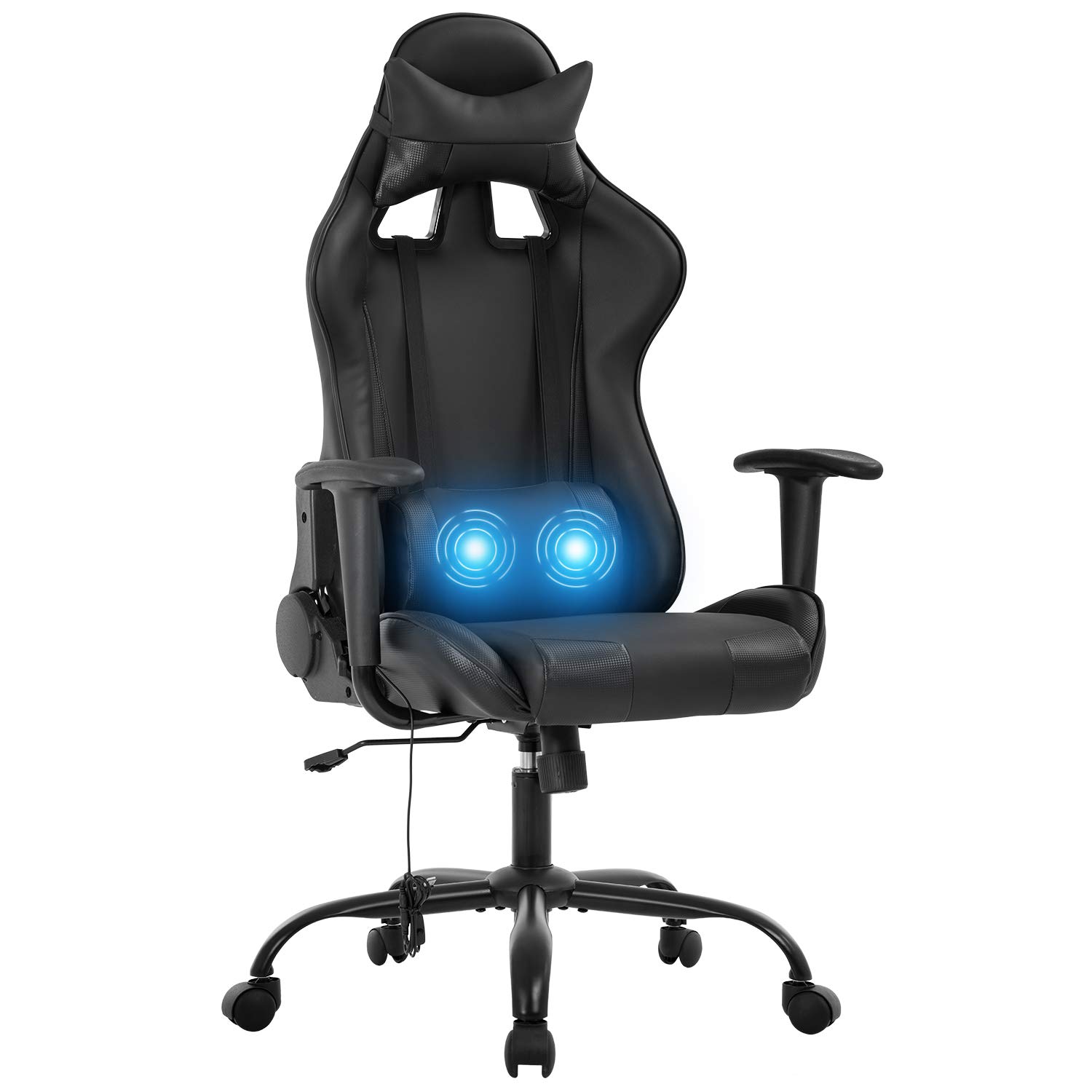Ergonomic Gaming Chair - High Back PU Leather Racing Office Chair with Adjustable Lumbar Support & Headrest - Swivel Rolling Computer Desk Chair for Adults (Black) - Perfect for Gaming, Home Office & Workstations