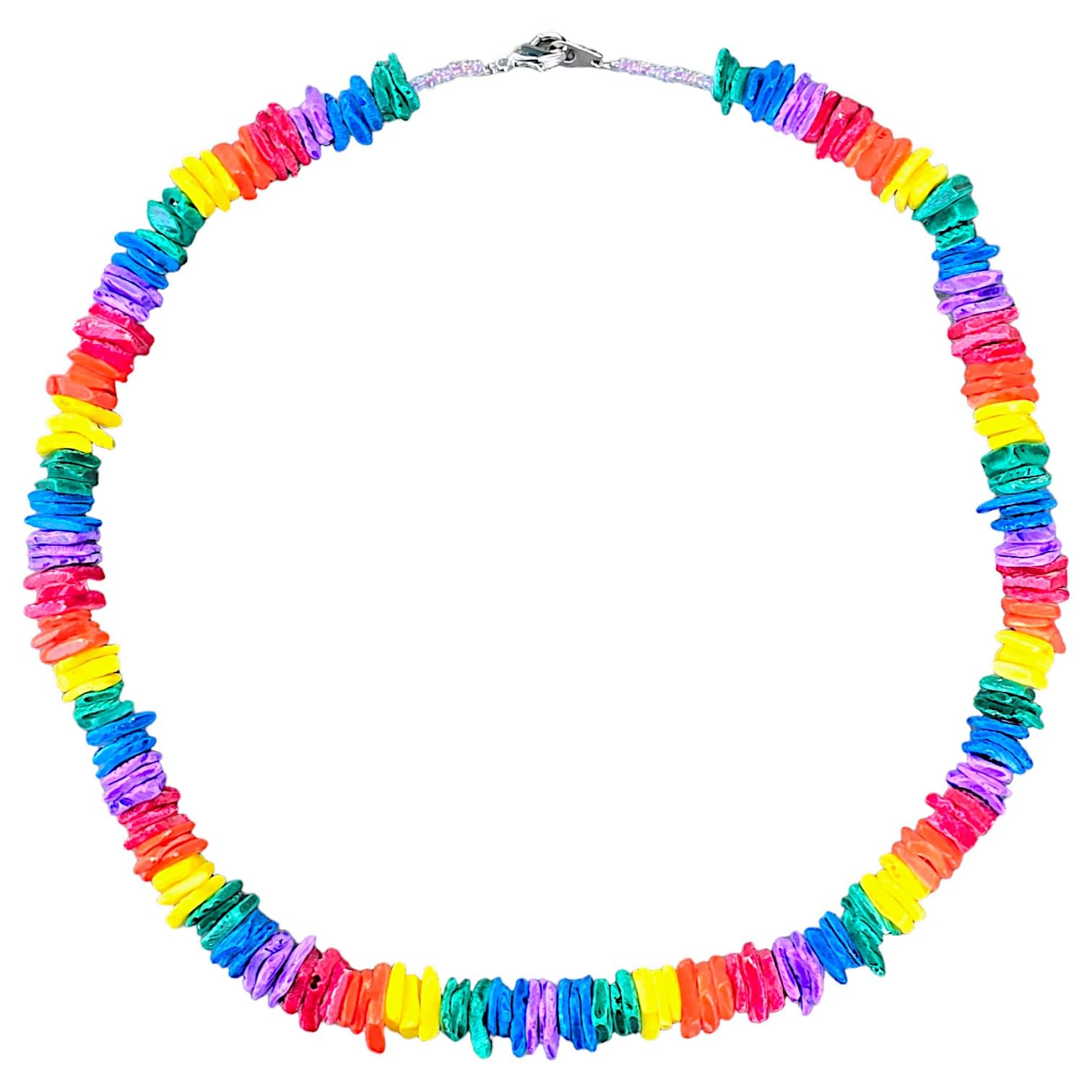 BlueRica Puka Shell Chips Necklace and Anklet Set - Natural Beach Shell Jewelry for Women, Boho Style Layered Necklace and Ankle Bracelet (Multi Color) - Perfect for Summer Vacation, Beach Party and Boho Fashion Accessories