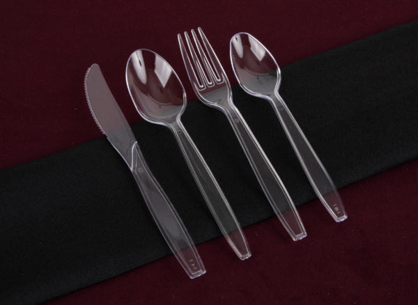 50-Piece Clear Plastic Cutlery Set - Premium Disposable Flatware for Parties, Picnics & Catering - Basic Cutlery Collection (Knives, Forks, Spoons)