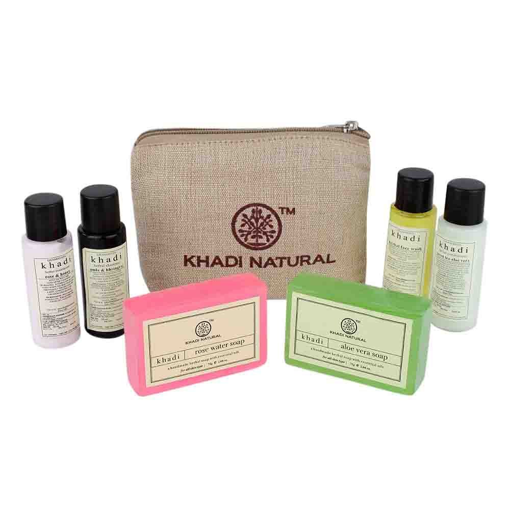 Khadi Natural Herbal Travel Kit - Organic Ayurvedic Skincare Set for Face & Body | Perfect for Travel, Gym & On-the-Go Self Care