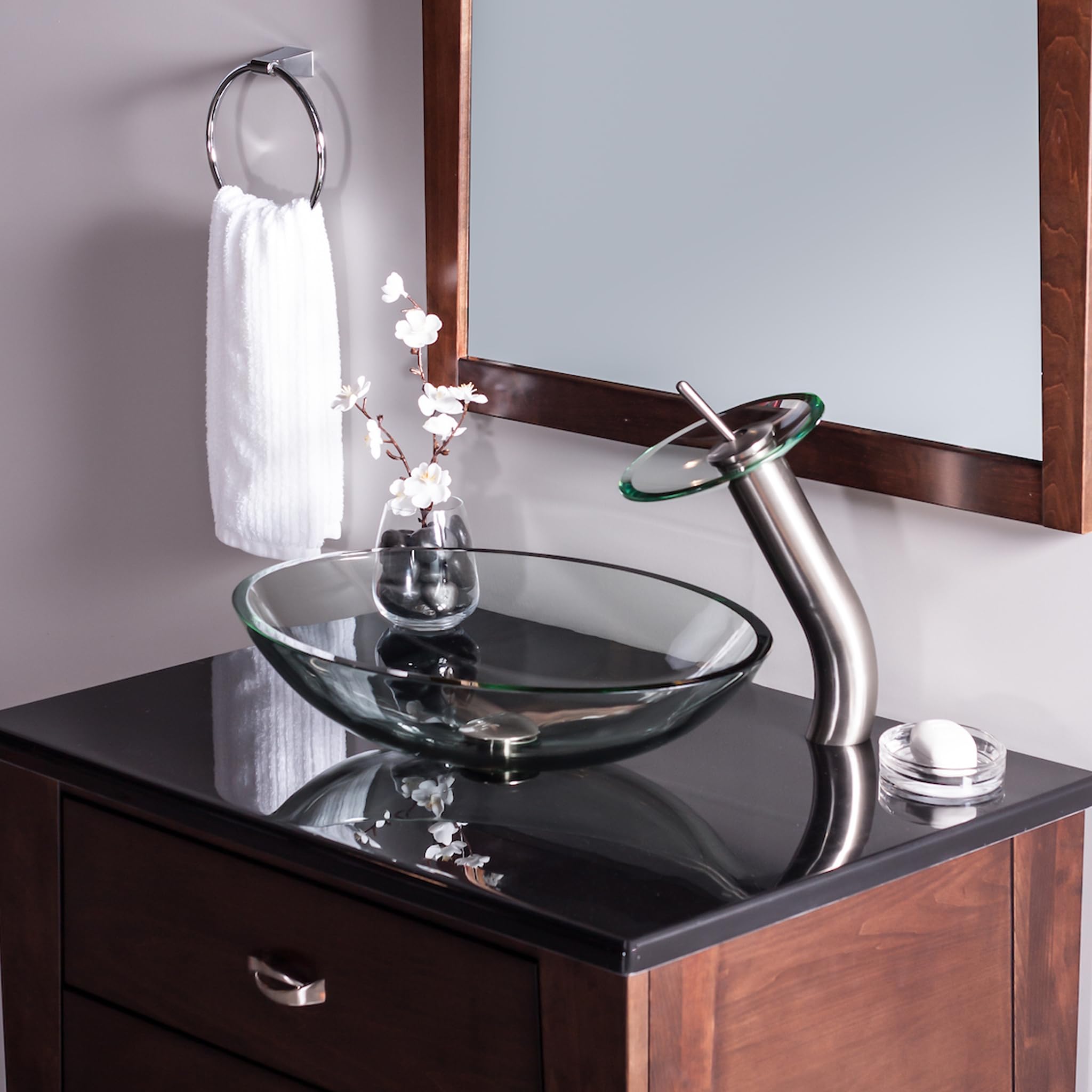 Novatto TIG-8012C Clear Oval Glass Vessel Bathroom Sink - Modern Above Counter Basin for Bathroom Vanity, Powder Room & Luxury Home Decor