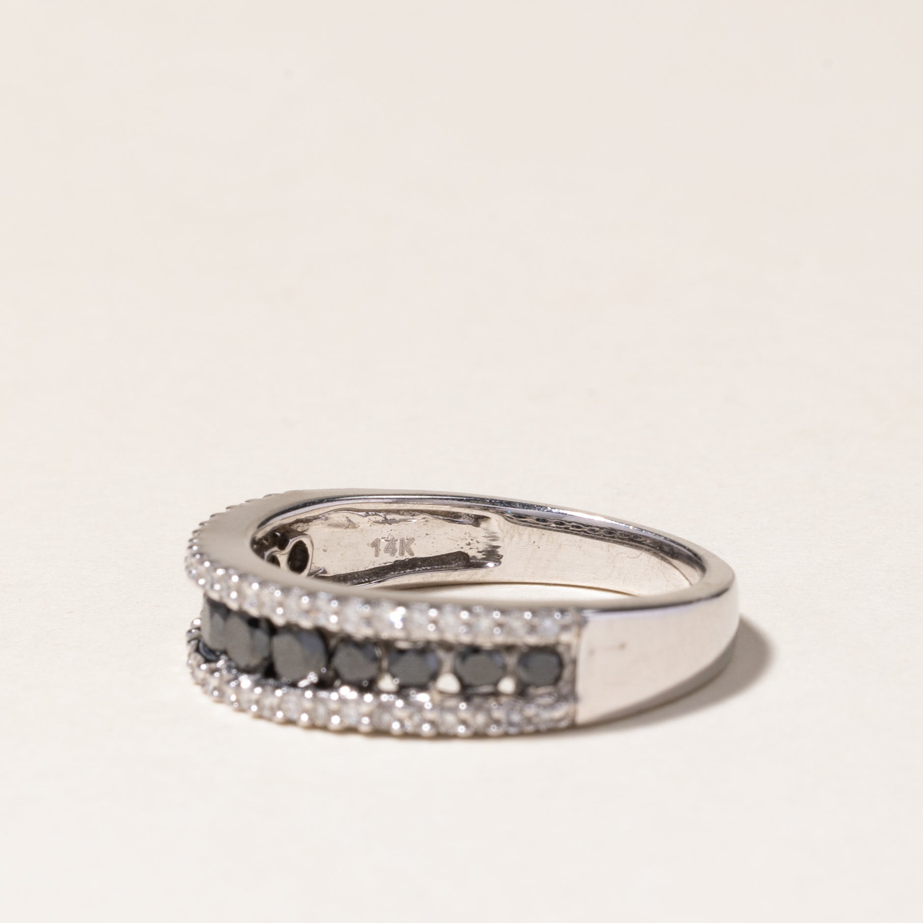 Effy Channel Set Black & White Diamond Ring | 0.55ctw Total Weight | 0.14ctw Center Stone | Size 7.25 | Elegant Engagement, Wedding, or Anniversary Jewelry Gift