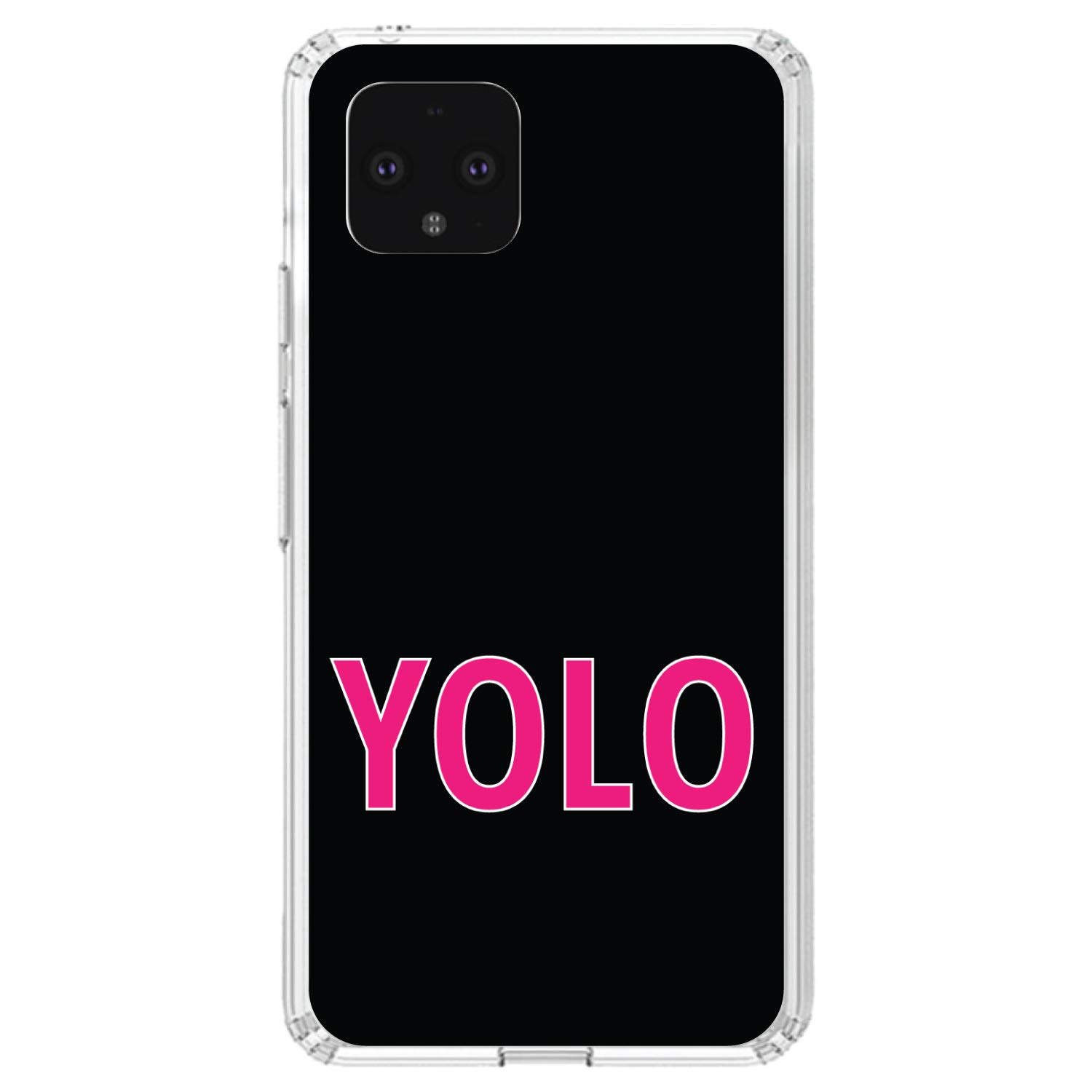 Premium Clear Shockproof Hybrid Case for Google Pixel 4 XL (6.3 Inch) - Slim TPU Bumper with Reinforced Corners, Scratch-Resistant Acrylic Back & Tempered Glass Screen Protector - Black Pink YOLO Design - Perfect for Daily Use, Outdoor Activities & Travel Protection
