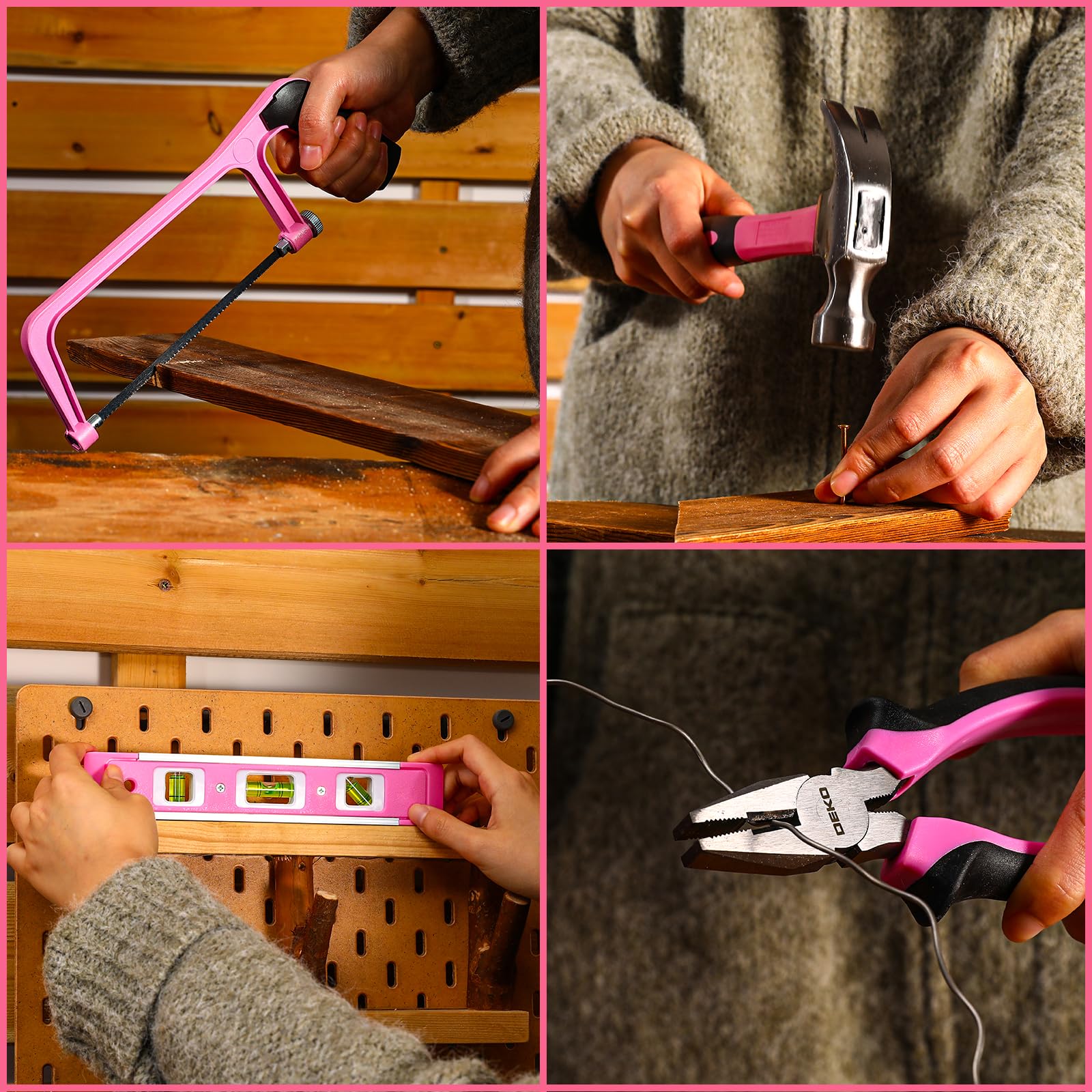 **DEKOPRO 12V Cordless Drill & Tool Kit Set - 65-Piece Pink Home Mechanic Toolbox with Storage Case | DIY Repair, Woodworking, Household Fixes | Perfect for Men & Women**