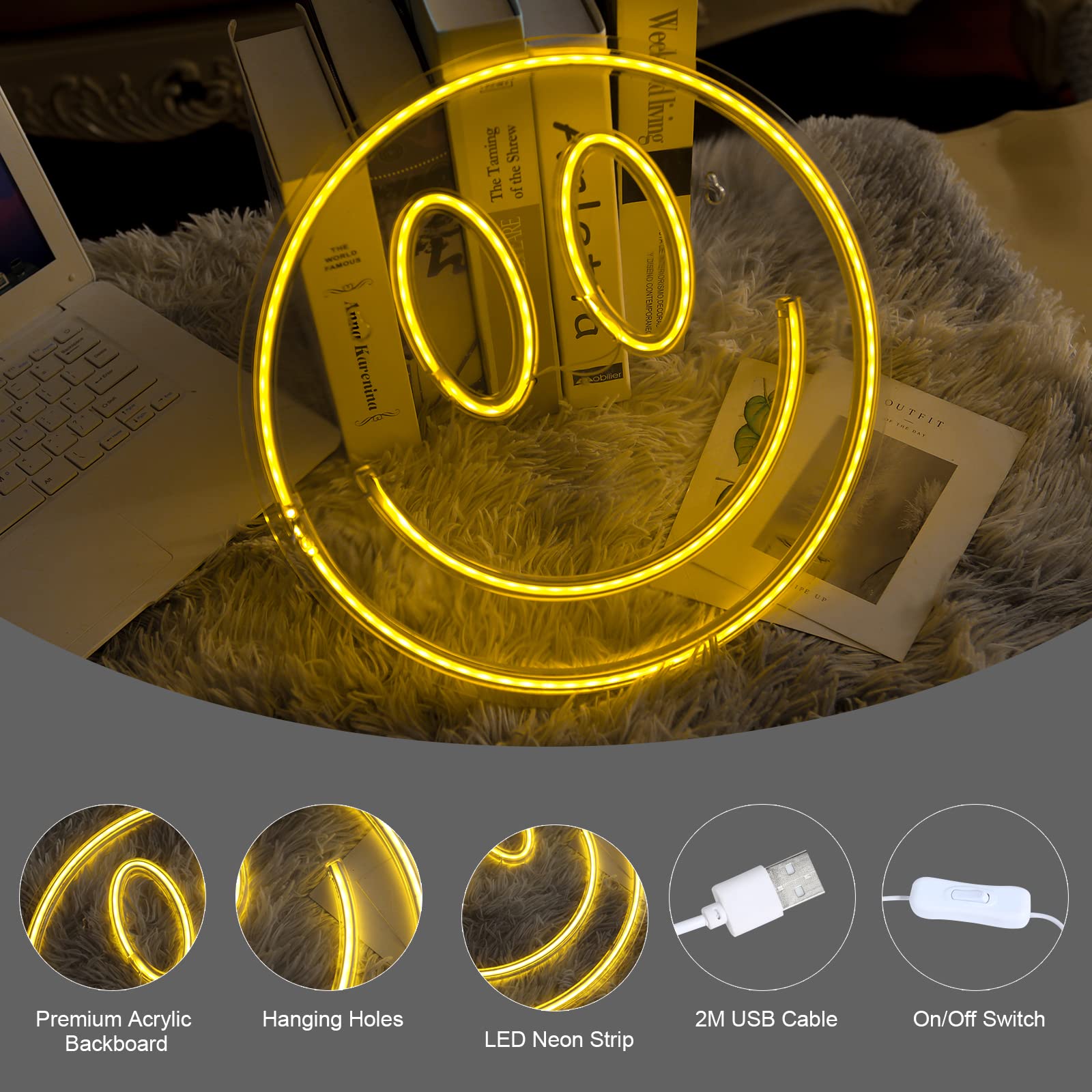 Fionnuar Smile Neon Sign - 16''x7'' LED Wall Decor Light for Bachelorette, Engagement, Birthday & Wedding Parties | Bright Night Light for Home, Bar, Cafe & Bedroom Decoration