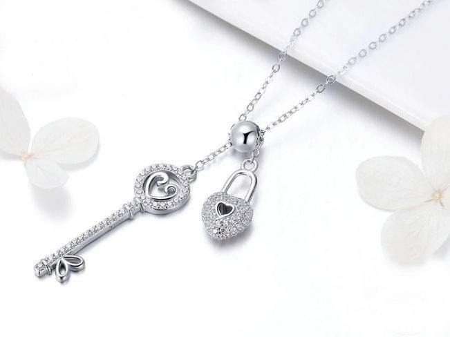 Heart Key Sterling Silver Necklace for Women - Elegant Pendant Jewelry Gift for Her, Perfect for Valentine's Day, Anniversary & Special Occasions