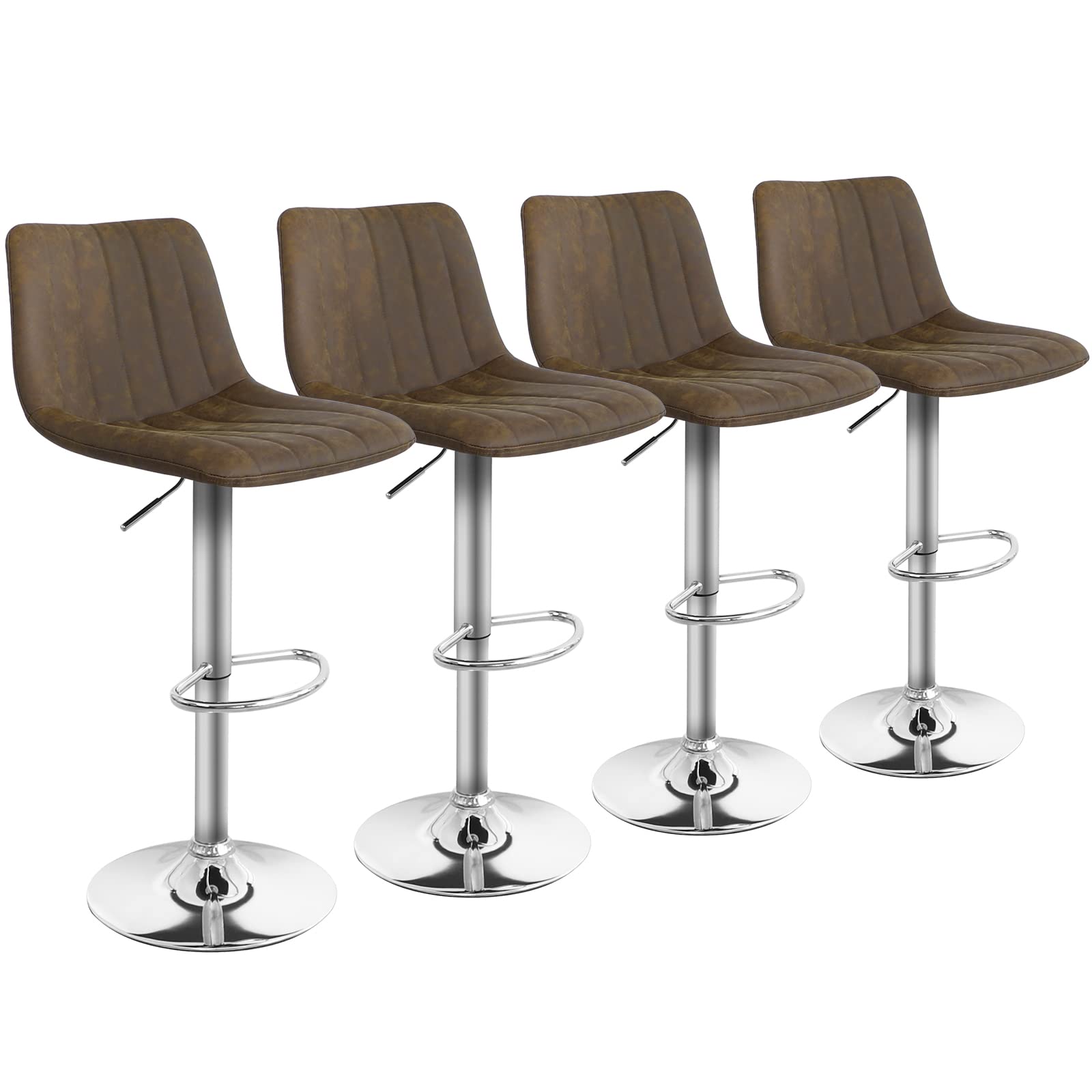 Modern PU Leather Adjustable Bar Stools with Back - Set of 4 Counter Height Swivel Stools, Armless Design with Sturdy Metal Legs - Perfect for Pub, Bistro, Kitchen Island & High Dining Counter - Brown (Set of 4)