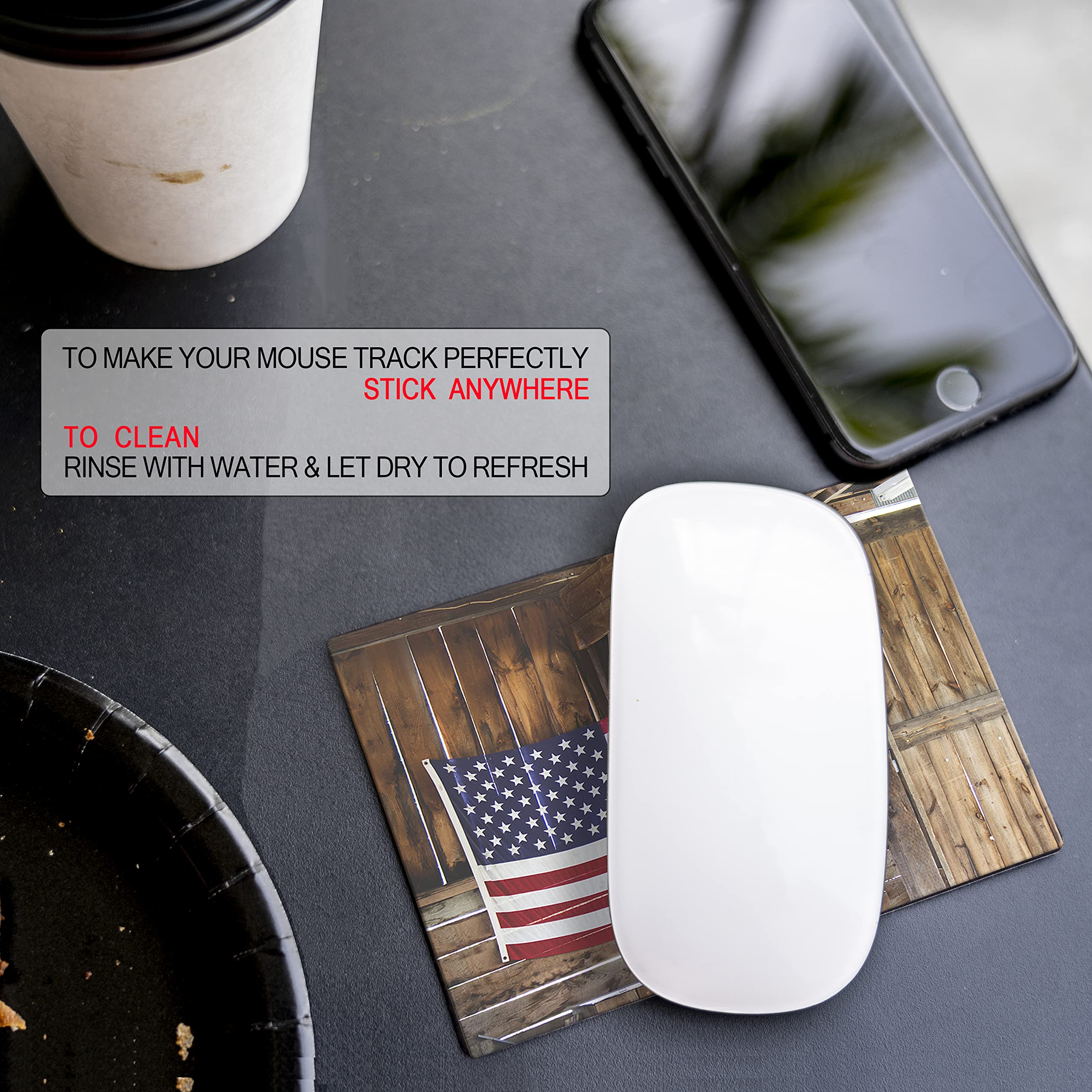 Non-Slip Adhesive Mouse Pad - Sticky & Reusable for Any Surface - Portable Travel Mouse Pad with Excellent Tracking - Perfect for Laptops, Desks & Office Use - USA Made