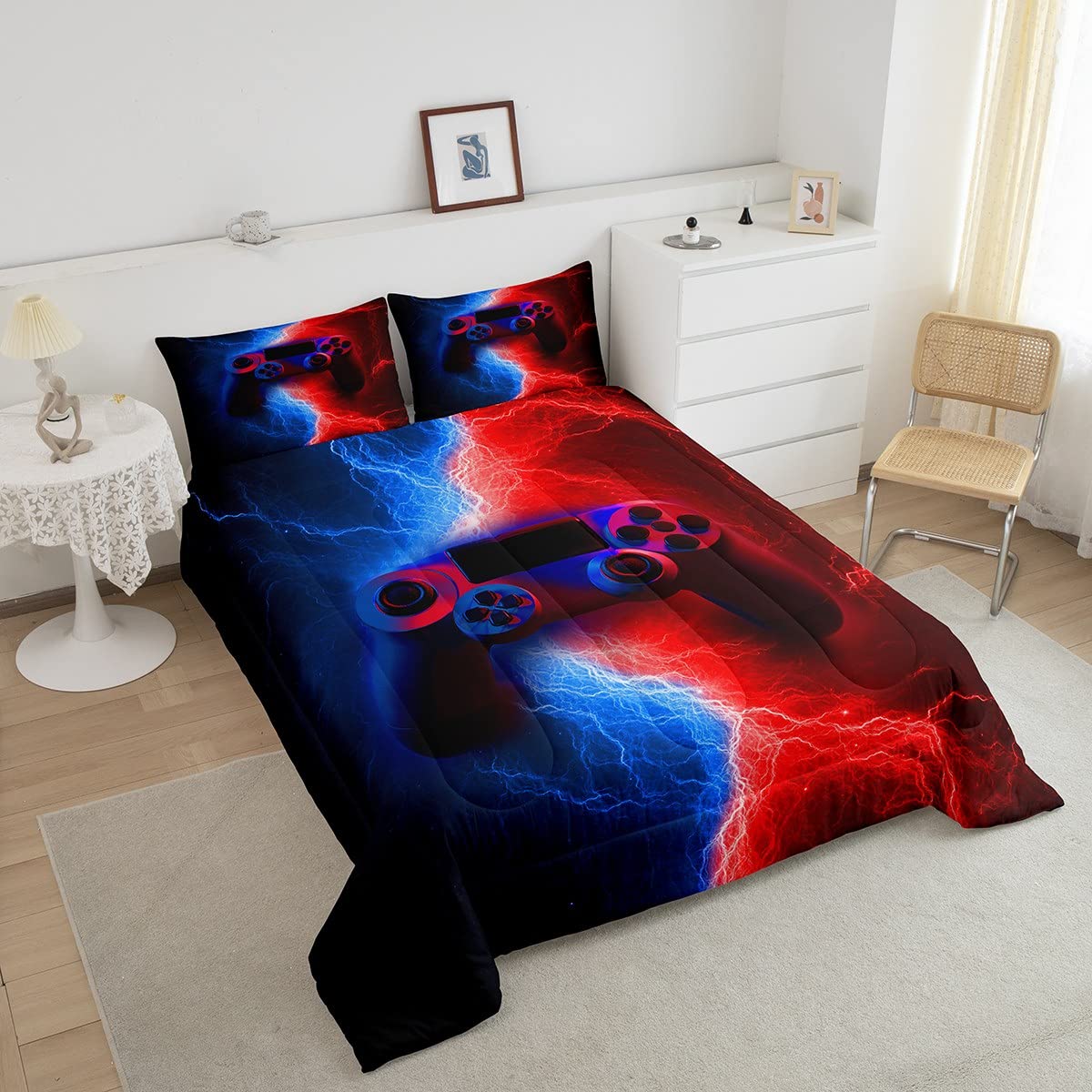 Erosebridal Boys Twin Gaming Comforter Set - Red & Blue Kids Bedding for Toddlers & Boys, Perfect for Gaming Rooms & Kids' Bedrooms