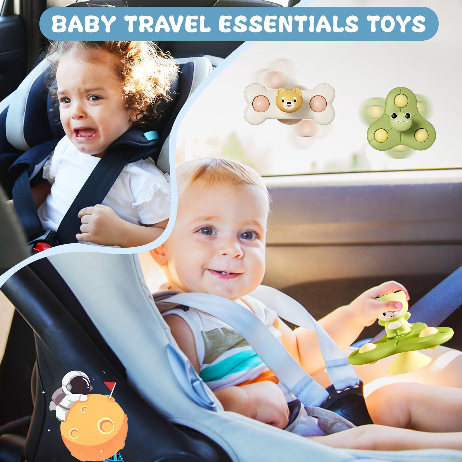 3Pcs Baby Suction Cup Spinner Toy - Bath & Travel Sensory Toys for 1-2 Year Olds - Window Play for Toddlers
