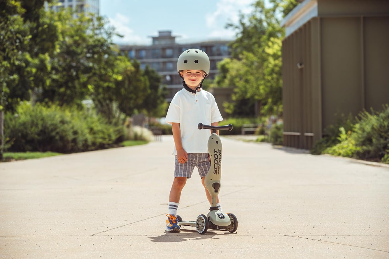 Scoot & Ride Highwaykick 1 2-in-1 Ride-On & Stand Scooter for Kids Ages 1-5 - Olive Green | Toddler Push Scooter & Balance Bike Alternative for Indoor & Outdoor Play