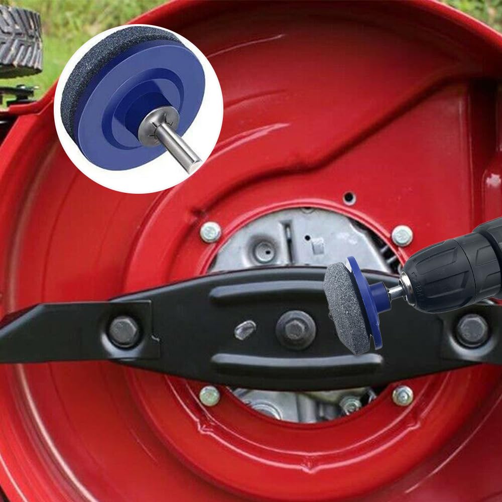 2024 Newest Lawn Mower Blade Sharpener Kit - Universal Power Drill Attachment for Hand & Electric Drills (3PCS, Blue) - Perfect for Sharpening Dull Blades on Riding & Push Mowers, Trimmers & Garden Tools