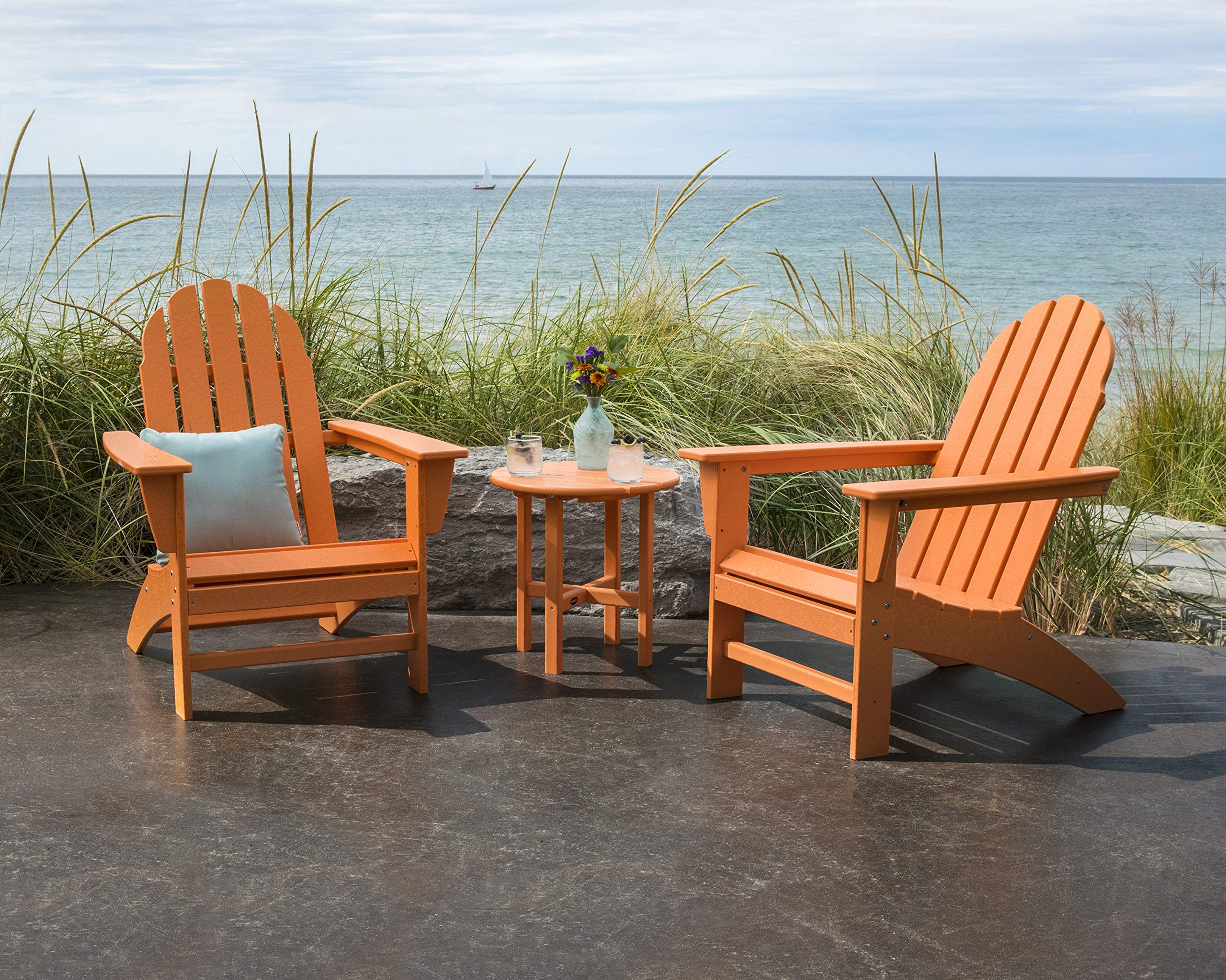 POLYWOOD Vineyard 3-Piece Adirondack Chair Set with Side Table - Durable Outdoor Furniture in Lime Green - Perfect for Patio, Garden, and Poolside Relaxation