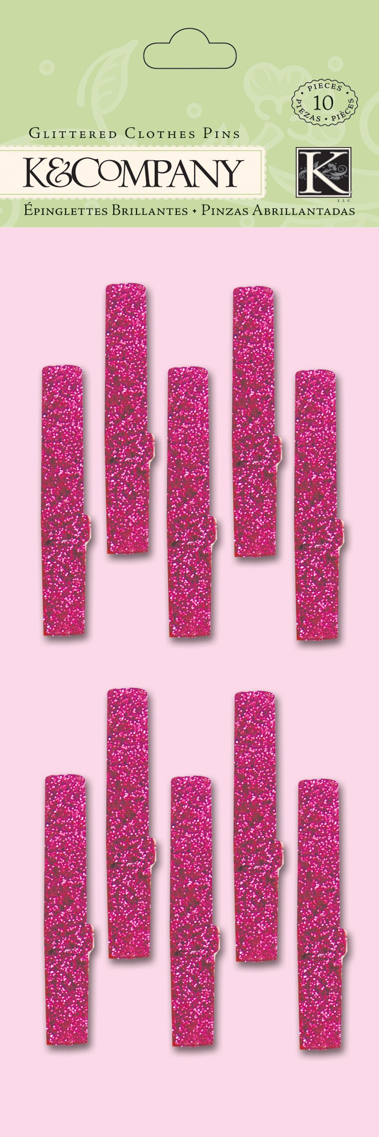 K&Company Glittered Pink Clothes Pins for Scrapbooking, Kelly Panacci Valentine - Perfect for DIY Crafts, Photo Albums, Wedding Decorations & Party Favors