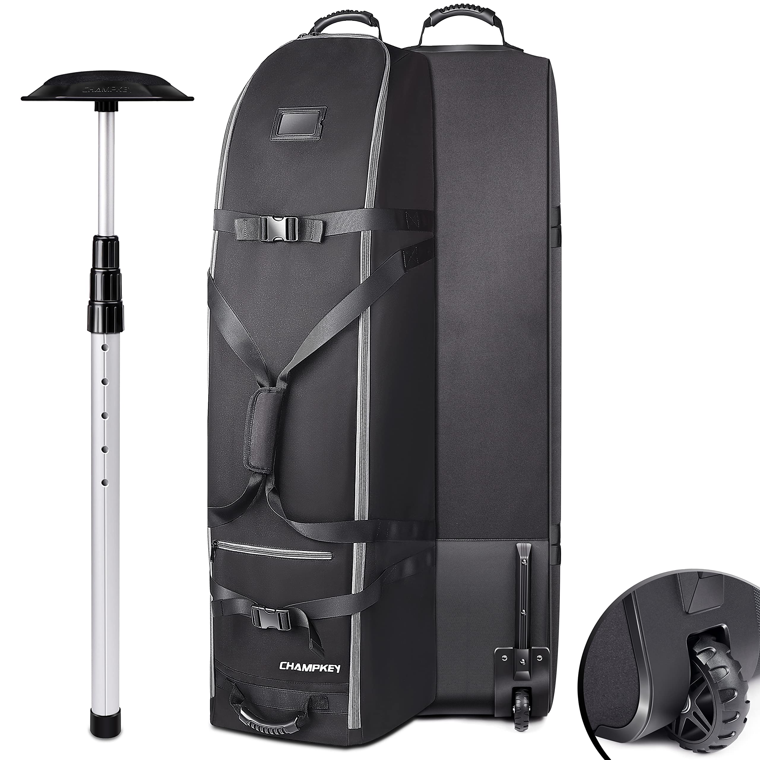 CHAMPKEY Soft Padded Golf Travel Bag with Oversize Wheels | Premium 1200D Polyester Oxford Golf Travel Cover | Durable & Balanced Design for Airline Travel | Perfect for Golf Vacations & Club Protection