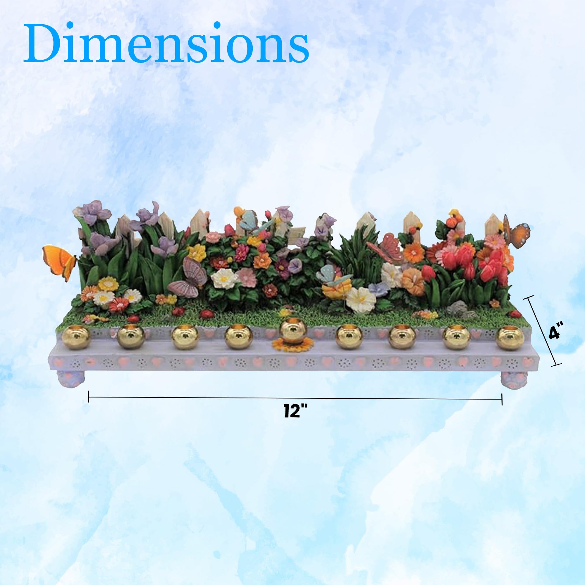 Majestic Ceramic Hanukkah Menorah with Butterfly & Floral Design (12
