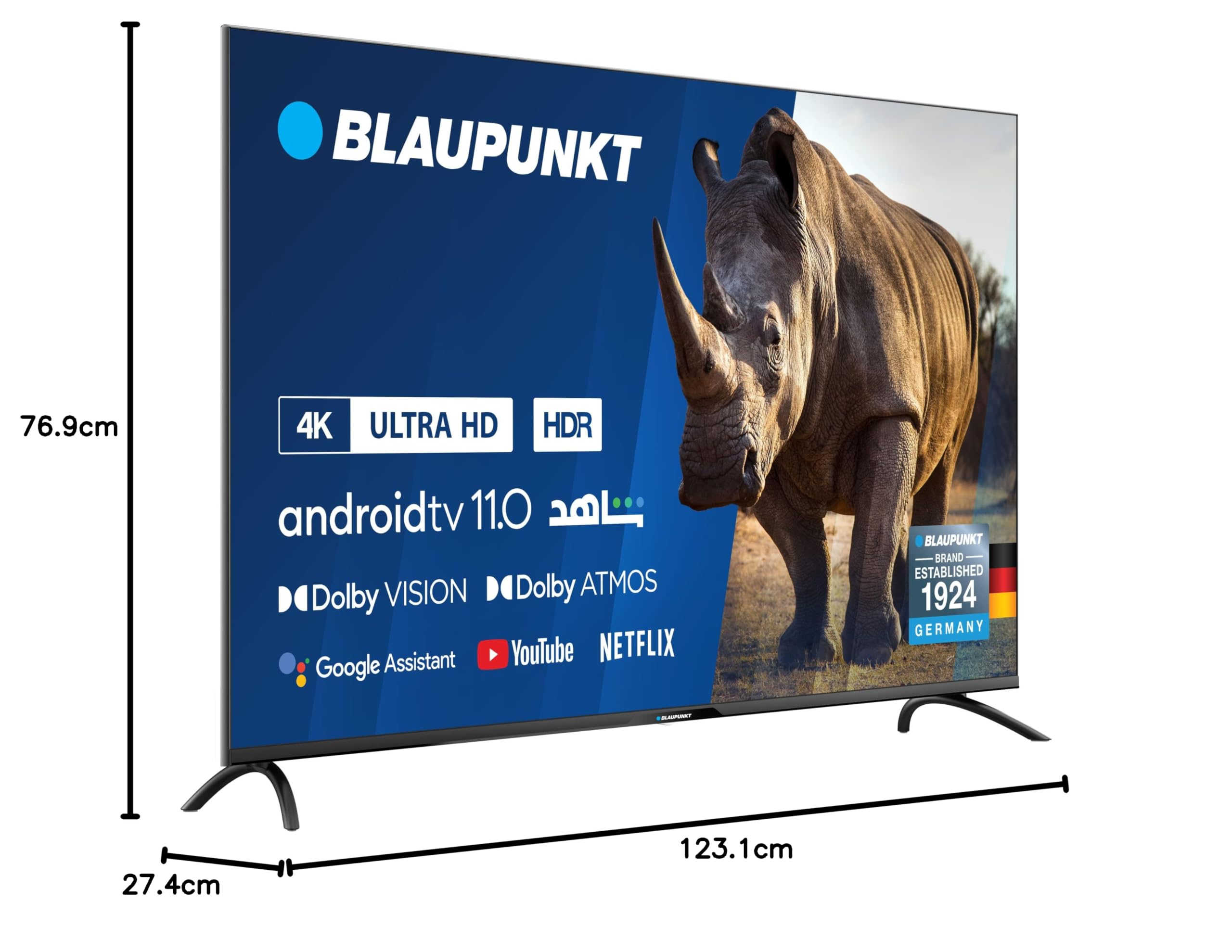 Blaupunkt 55 inch 4K UHD Android TV 11 Smart LED Television with Dolby Vision & Atmos | MEMC Technology | Built-in Chromecast & Google Assistant | UBC6000D Series | Perfect for Home Theater & Gaming | German Engineering Excellence