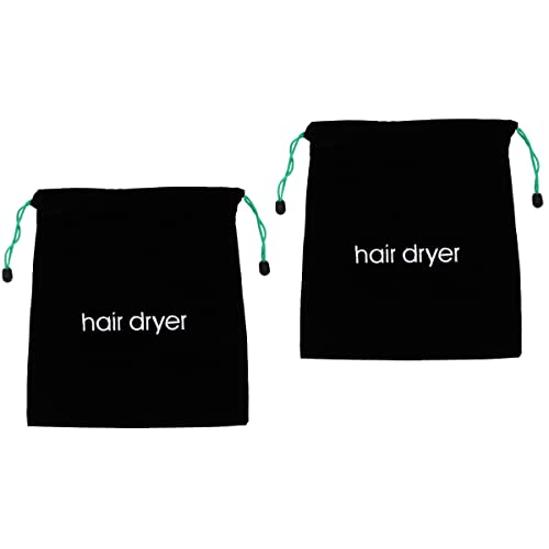 FOMIYES 2 Pack Black Drawstring Hair Dryer Storage Bags - Waterproof Travel Organizer for Blow Dryer, Home, Hotel & Guest Room Use - Compact & Portable for Easy Packing