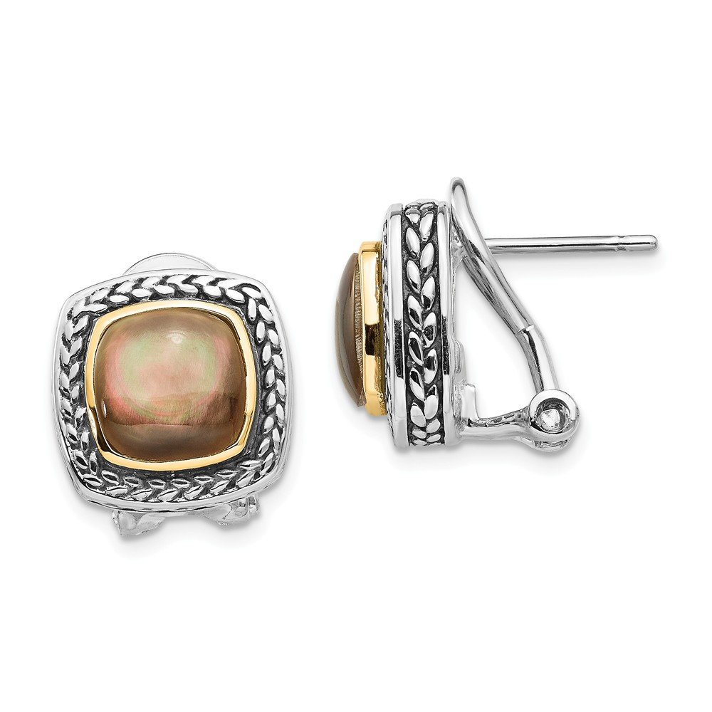 14K Yellow Gold & 925 Sterling Silver Black Mother of Pearl Earrings - 13mm Dainty Studs for Women, Perfect for Weddings, Parties & Everyday Elegance
