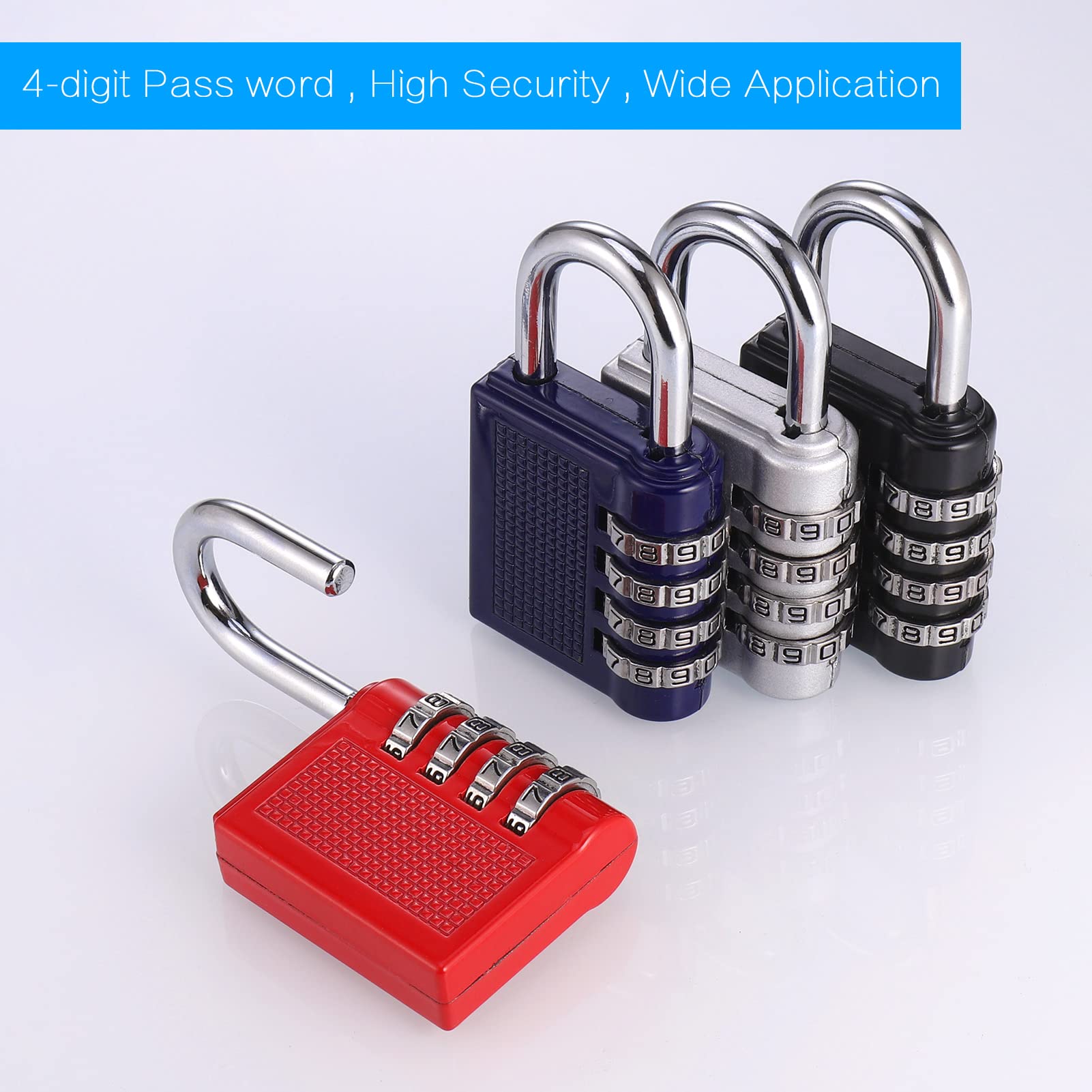 JIANTA 4 Pack Combination Lock - 4 Digit Resettable Outdoor Waterproof Padlock for School, Gym Locker, Luggage, Backpack, Suitcase, Toolbox - Black Red Silver Blue - Secure Travel & Storage Solution